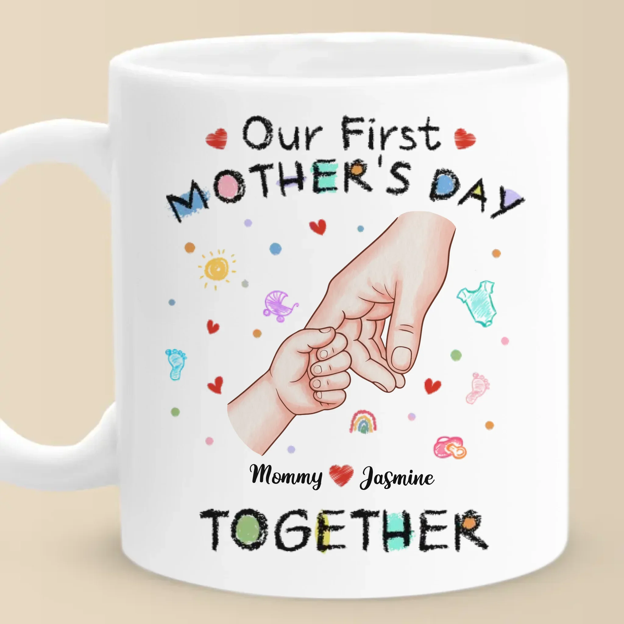 Your Tiny Hand, My Whole Heart - Family Personalized Custom Mug - Mother's Day, Baby Shower Gift, Gift For First Mom - Robaser