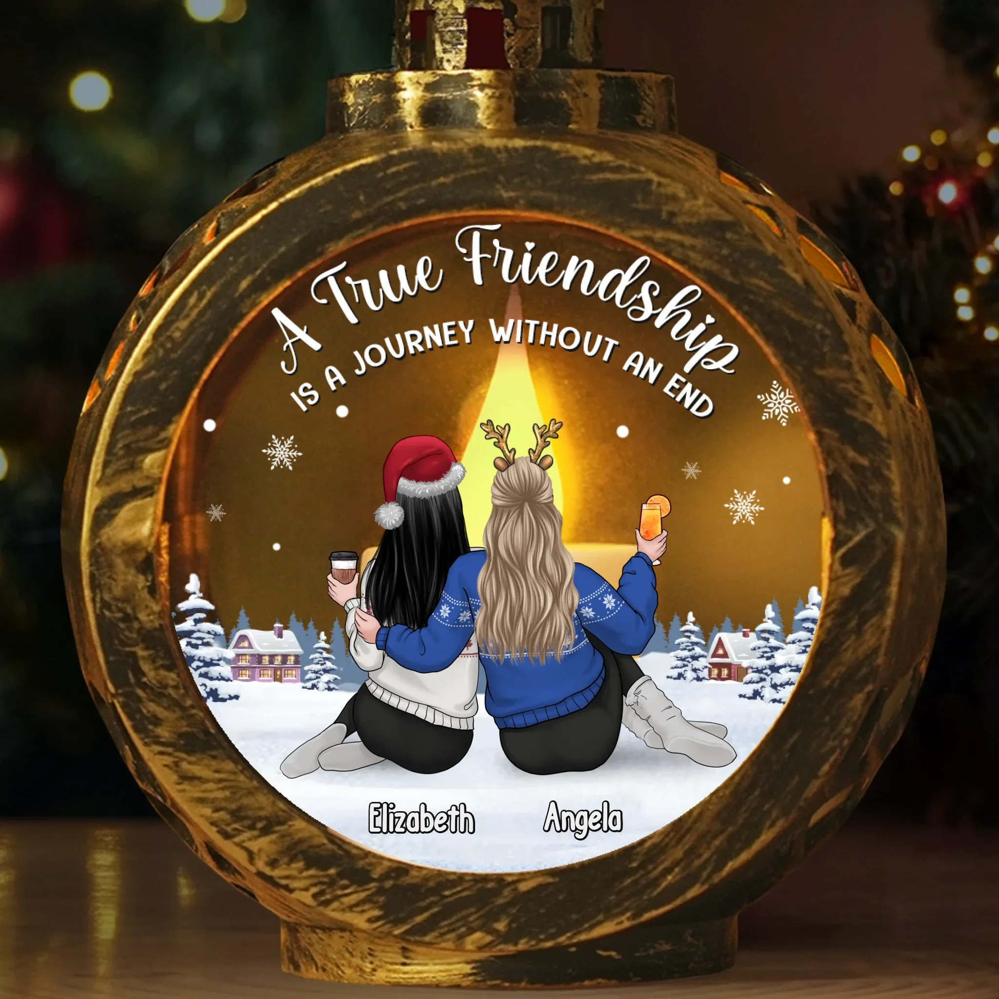 Custom Candlelight Lantern Ornament -  Personalized Best Friend Christmas Birthday Gifts For Women, Besties, Sisters, BFF - Together We Shine As Besties - Robaser
