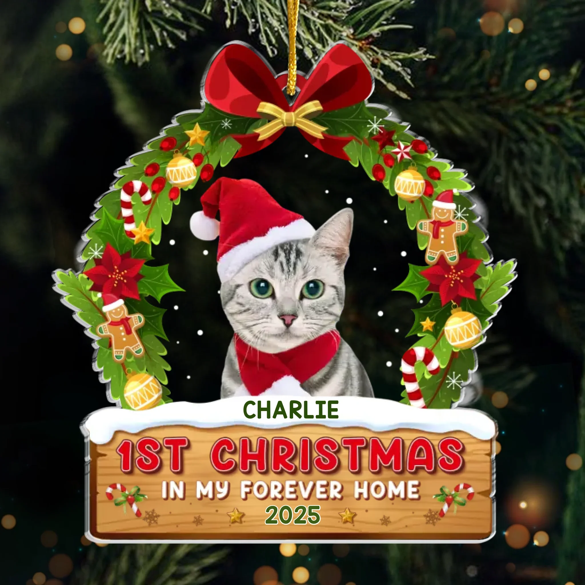 Custom Photo Acrylic Ornament - Personalized Pet Christmas Memorial Sympathy Gifts For Dogs, Cats - Forever In Our Hearts, Our Faithful Friend - Robaser