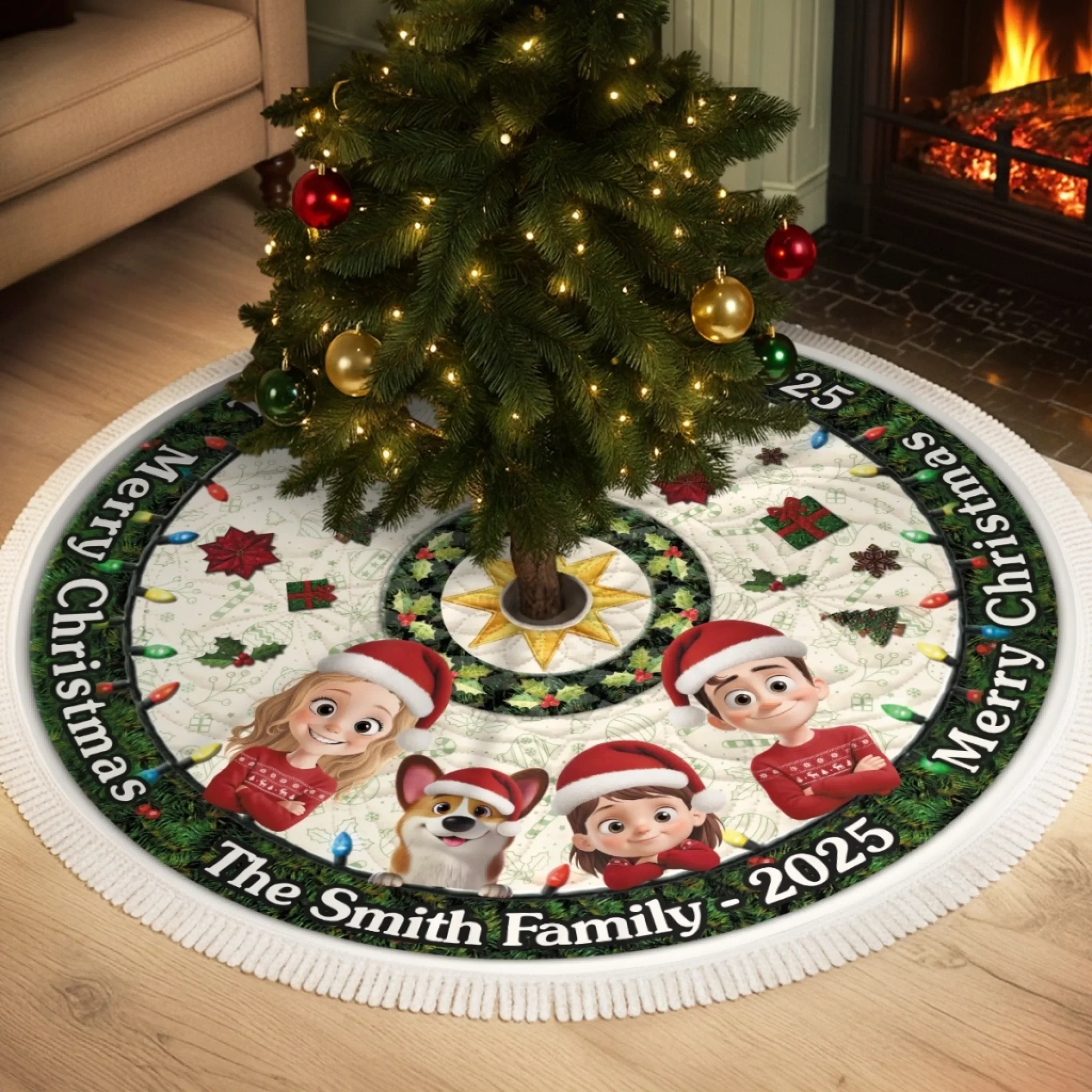 Custom Tree Skirt - Personalized Christmas Birthday Gifts For Mom, Dad, Brother, Sister, Kids - Love Warms Every Winter Night - Robaser