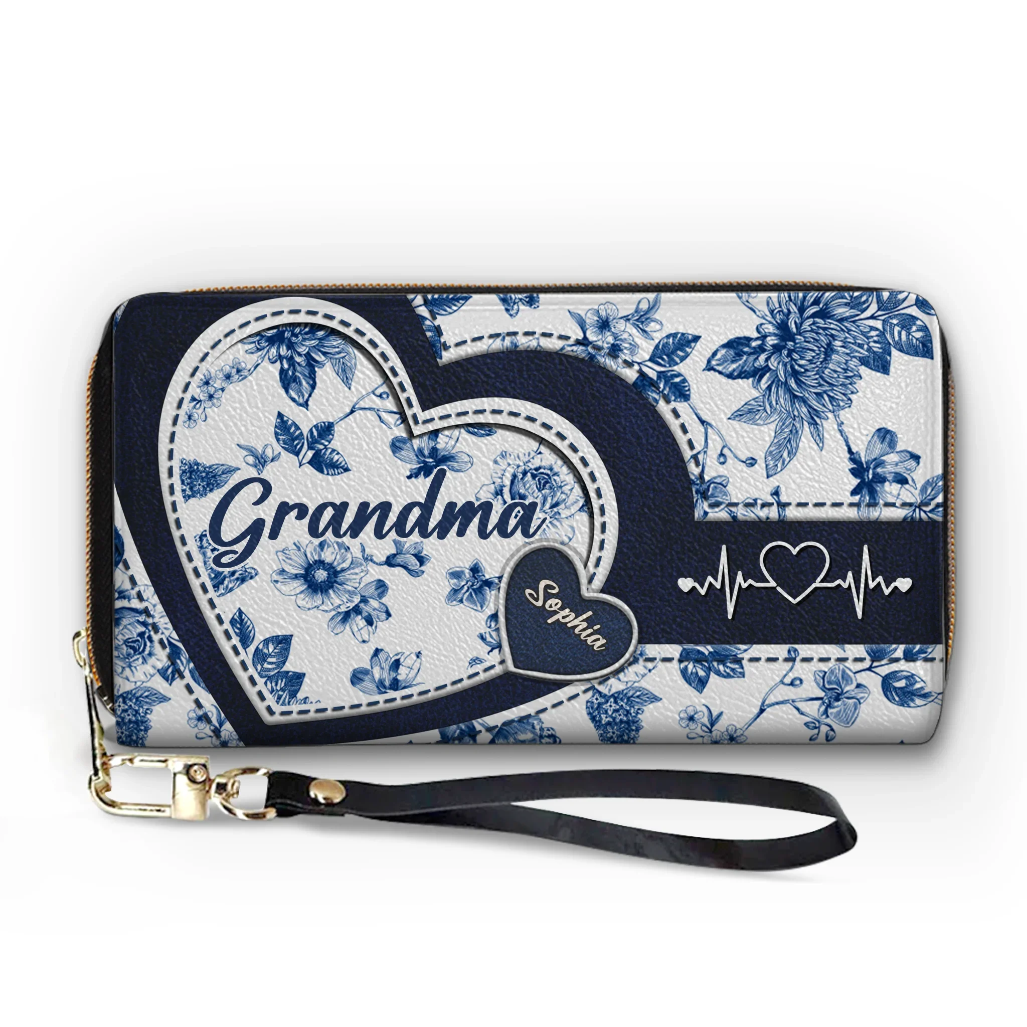 Custom Leather Long Wallet - Personalized Birthday Gifts For Mom, Grandma - Hearts Linked By Family Love - Robaser