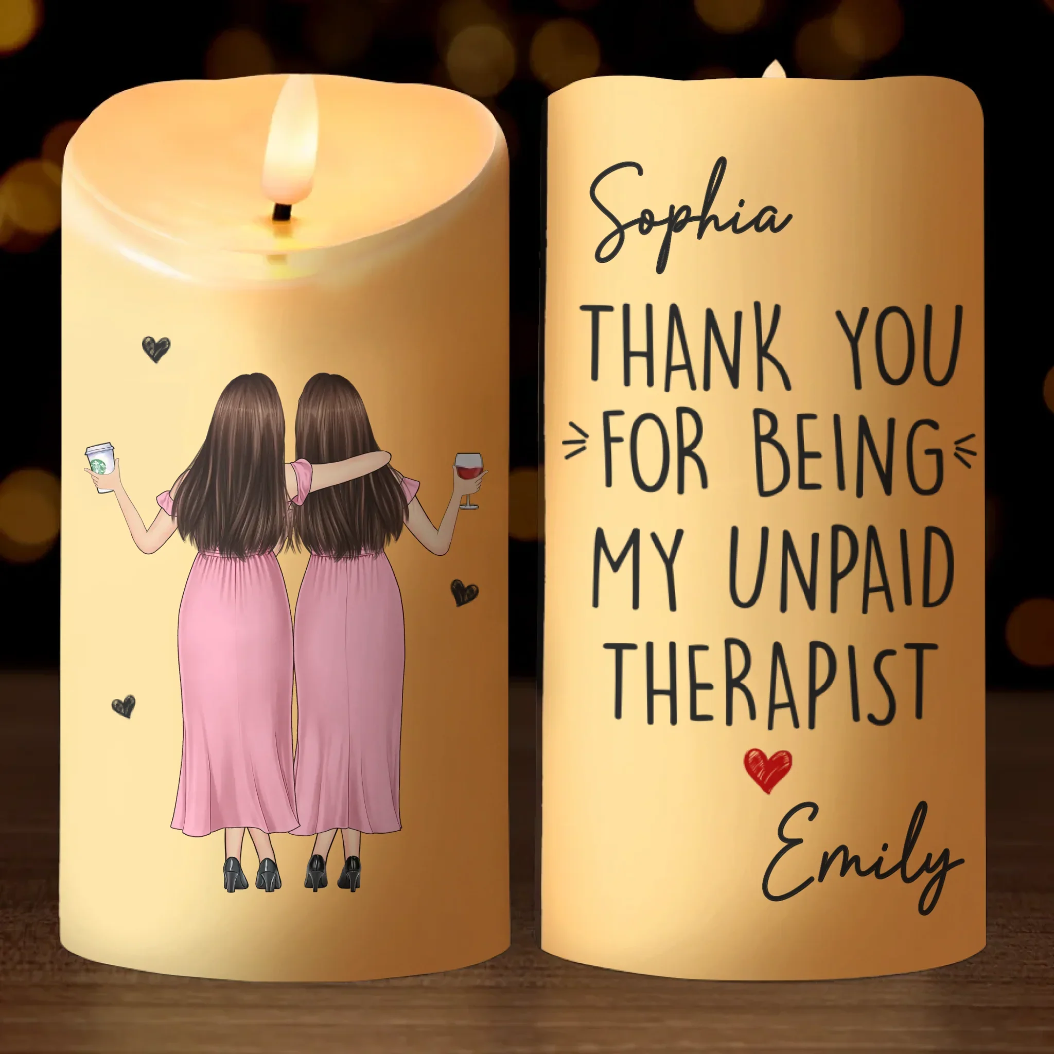 Custom LED Candle - Personalized Best Friend Birthday Gifts For Women, Besties, Sisters, BFF - Glowing Through It Together - Robaser