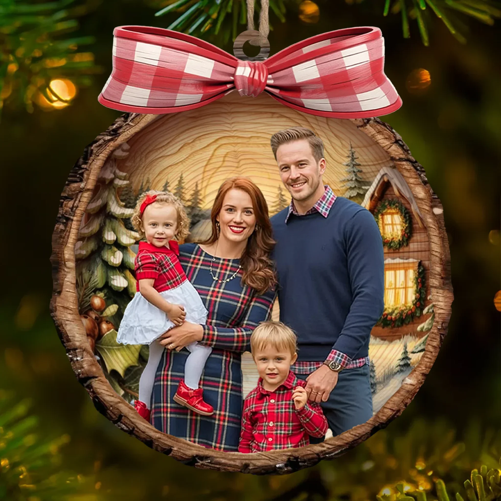 Custom Photo Wood Ornament - Personalized Christmas Birthday Gifts For Mom, Dad, Brother, Sister, Kids - Love Grows Best In Cozy Cabins - Robaser