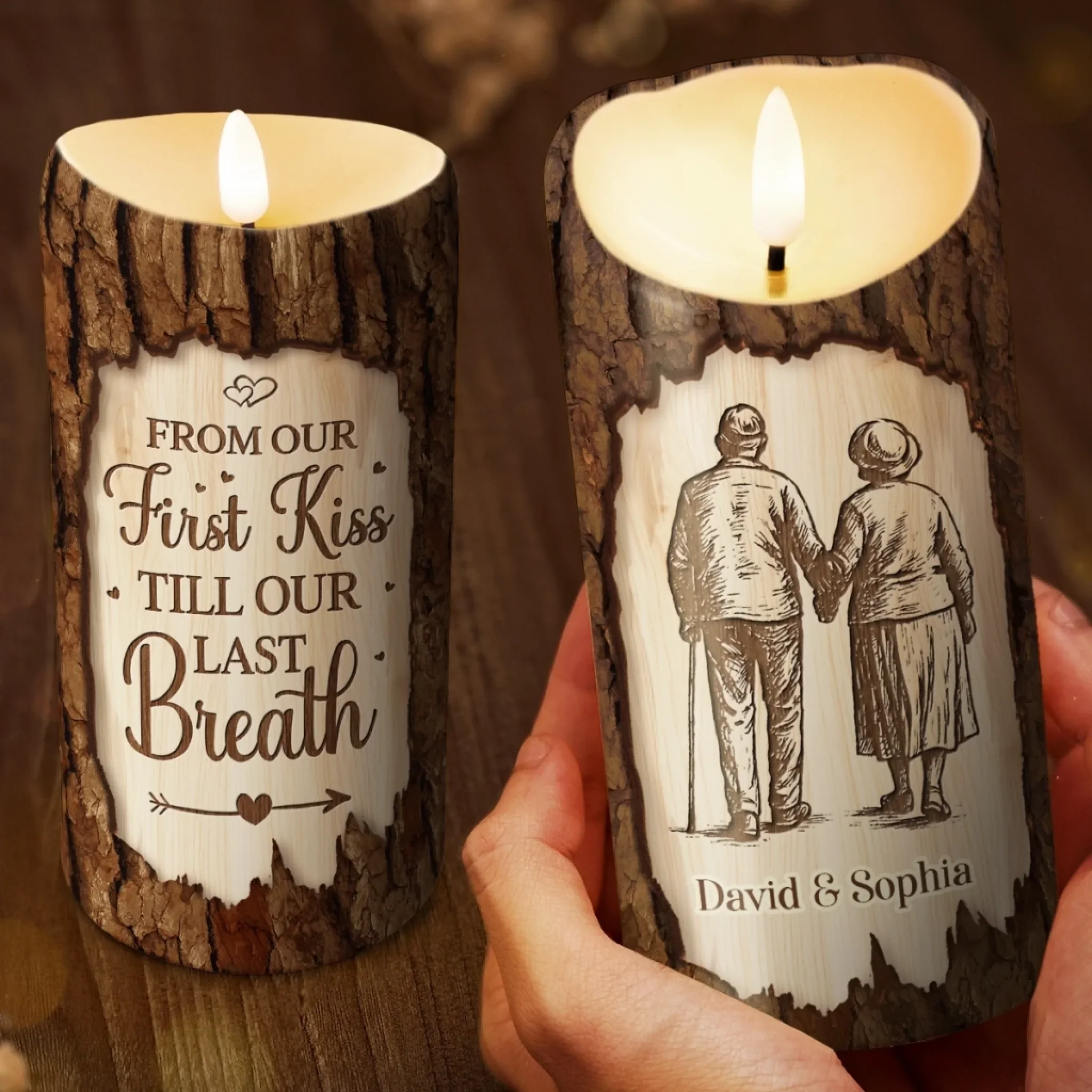 Custom LED Candle - Personalized Anniversary Wedding Gifts For Husband And Wife, Him And Her - Our Love Lights On - Robaser