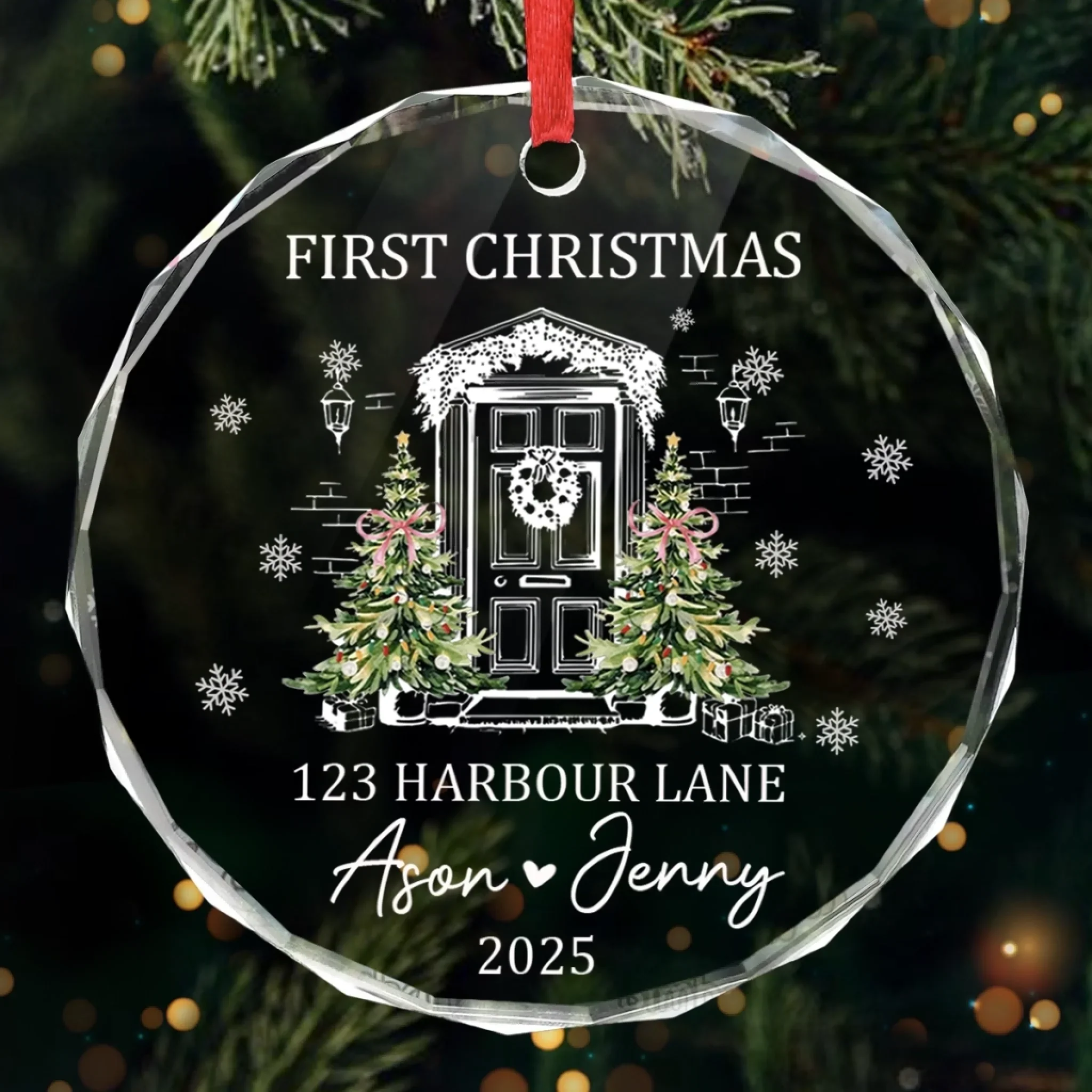 Custom New Home First Home Glass Ornament - Personalized Christmas Ornament For Couples, First Home Keepsake, Housewarming Bauble Gift, New Home Keepsake Gift- Our Little Family, Our New Home - Robaser