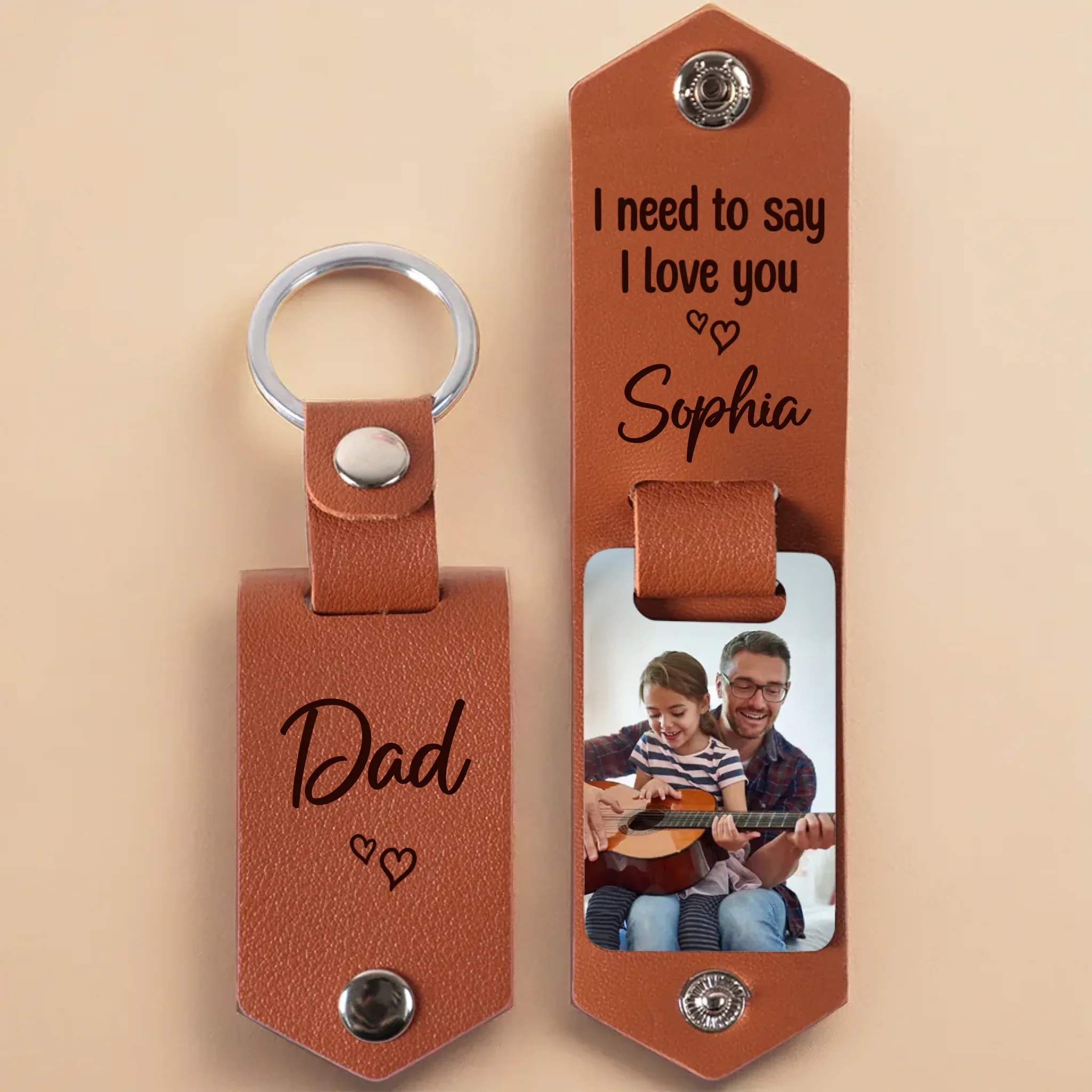Custom Photo I Need To Say, I Love You - Family Personalized Custom Engraved Leather Keychain - Father's Day, Gift For Dad, Grandpa - Robaser