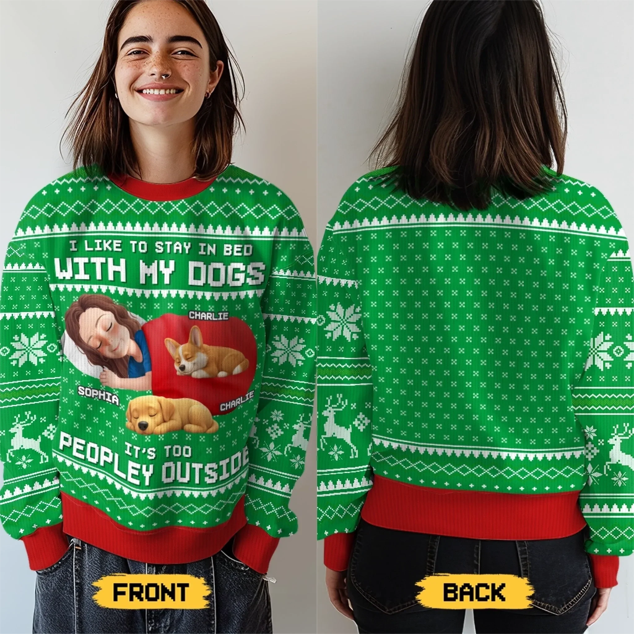 Custom Unisex Ugly Sweatshirt - Personalized  Christmas Birthday Gifts For Dog Lovers, Dog Dad And Mom - Santa, Bring Snacks To Bed - Robaser