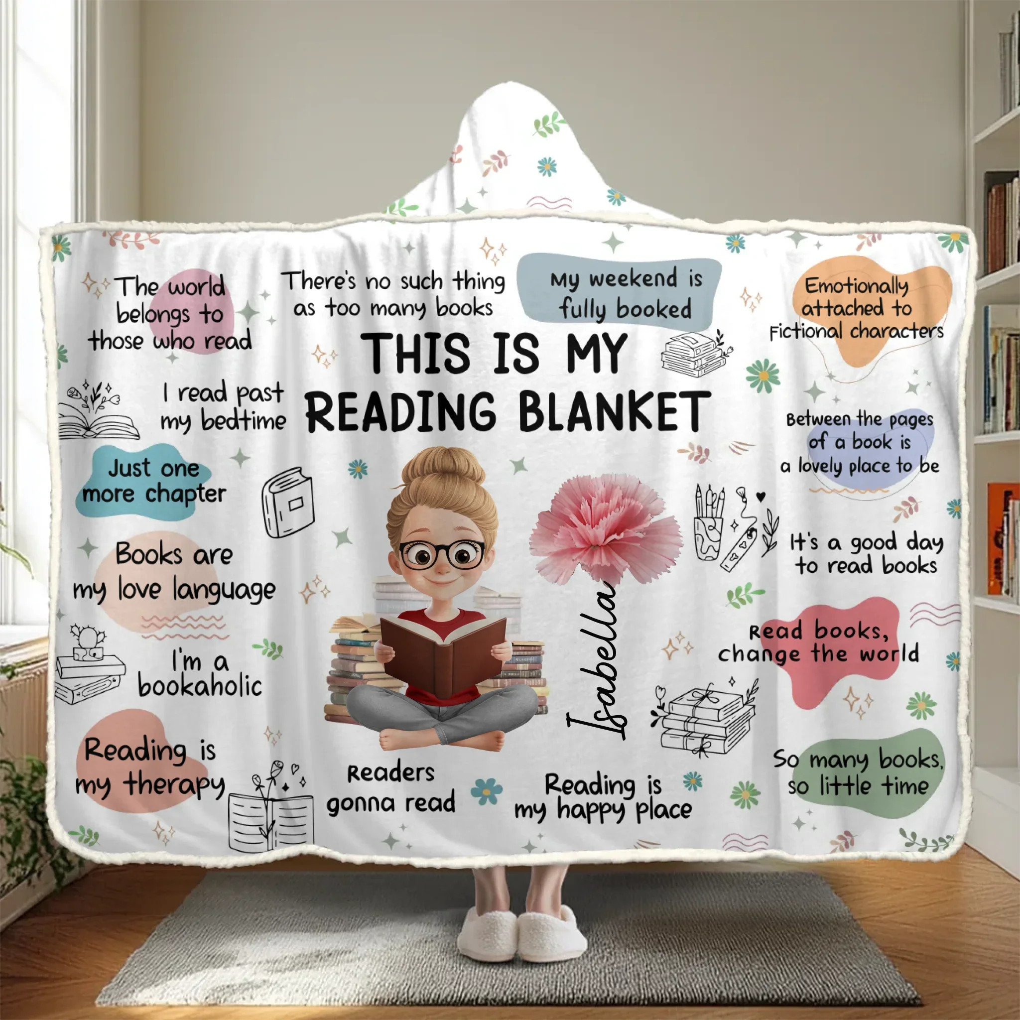 Custom Affirmation Snuggle Blanket, Hoodie Blanket - Personalized Christmas Bookish Gifts For Book Lovers, Bookworms, Readers - Bookaholic And Proud - Robaser
