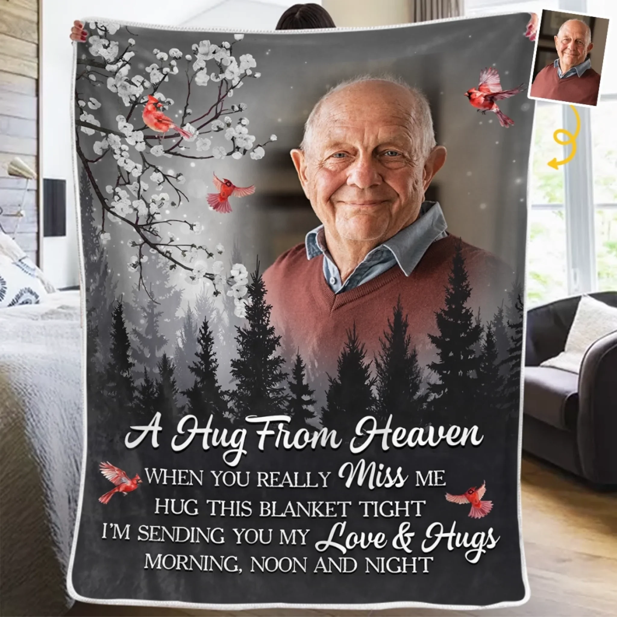 Custom Photo Cardinal Blanket - Personalized Memorial Sympathy Gifts For Loss Of Mom, Dad - A Sign From Heaven - Robaser