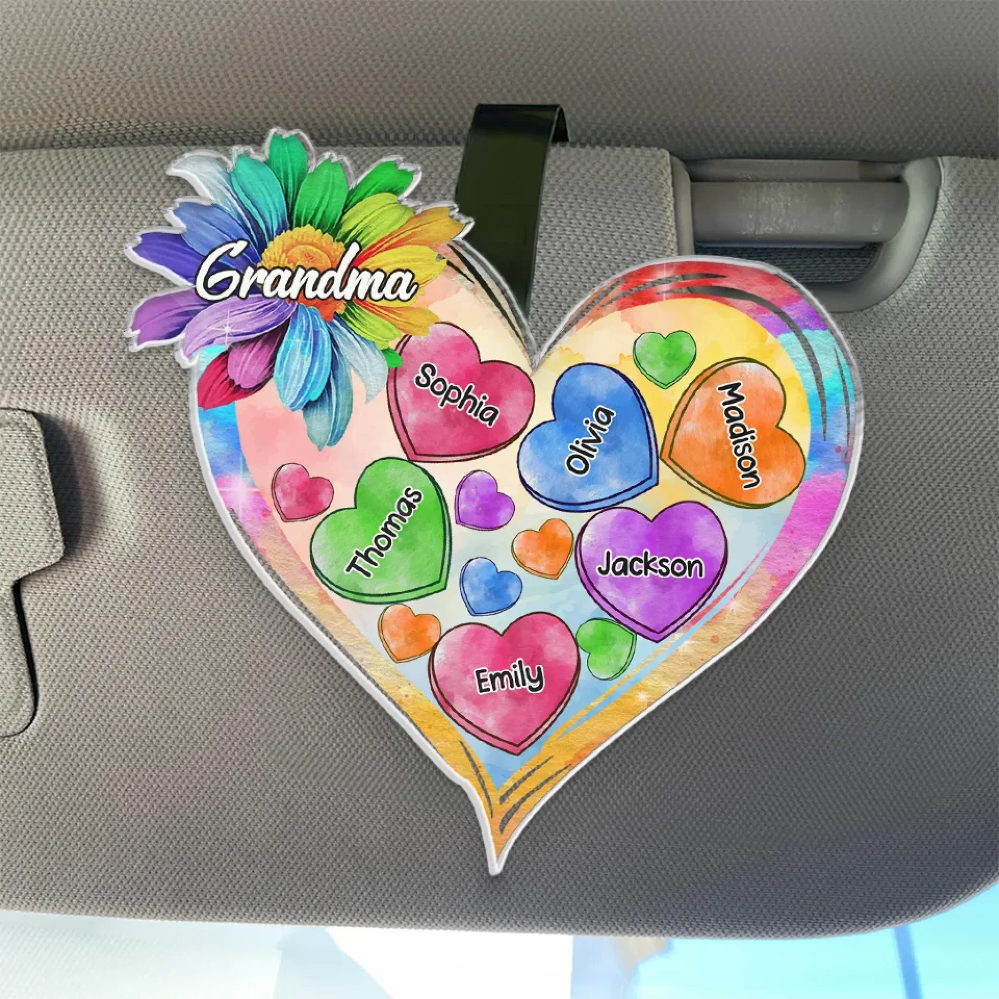 A Grandma Is Warm Hugs And Sweet Memories - Family Personalized Custom Car Visor Clip - Gift For Mom, Grandma - Robaser