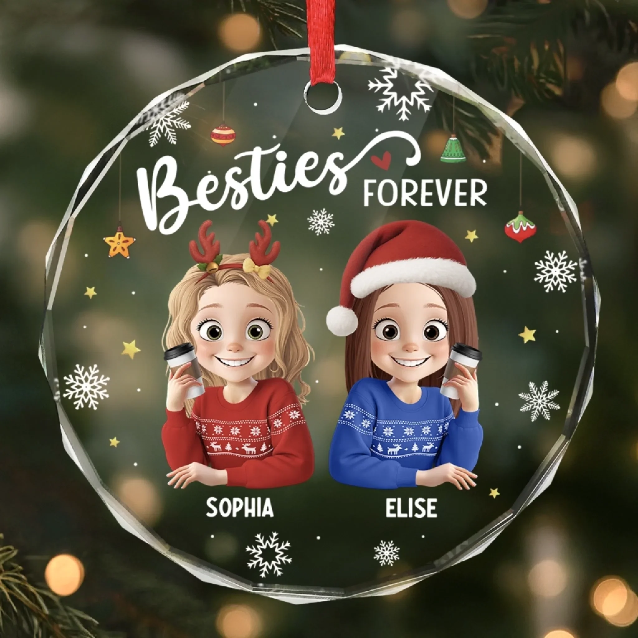 Custom Circle Glass Ornament - Personalized Christmas Best Friend Birthday Gifts For Women, Besties, Sisters, BFF - Friendship Is The Gift That Lasts - Robaser