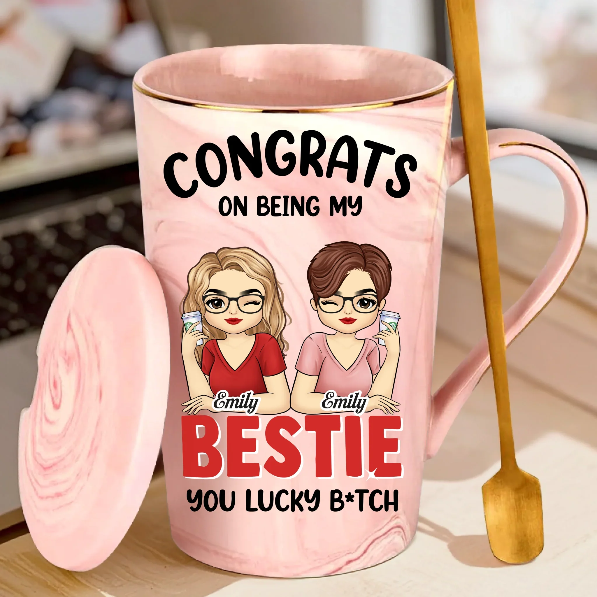 Custom 14oz Marble Mug - Personalized Best Friend Birthday Gifts For Women, Besties, Sisters, BFF - Partners In Chaos - Robaser