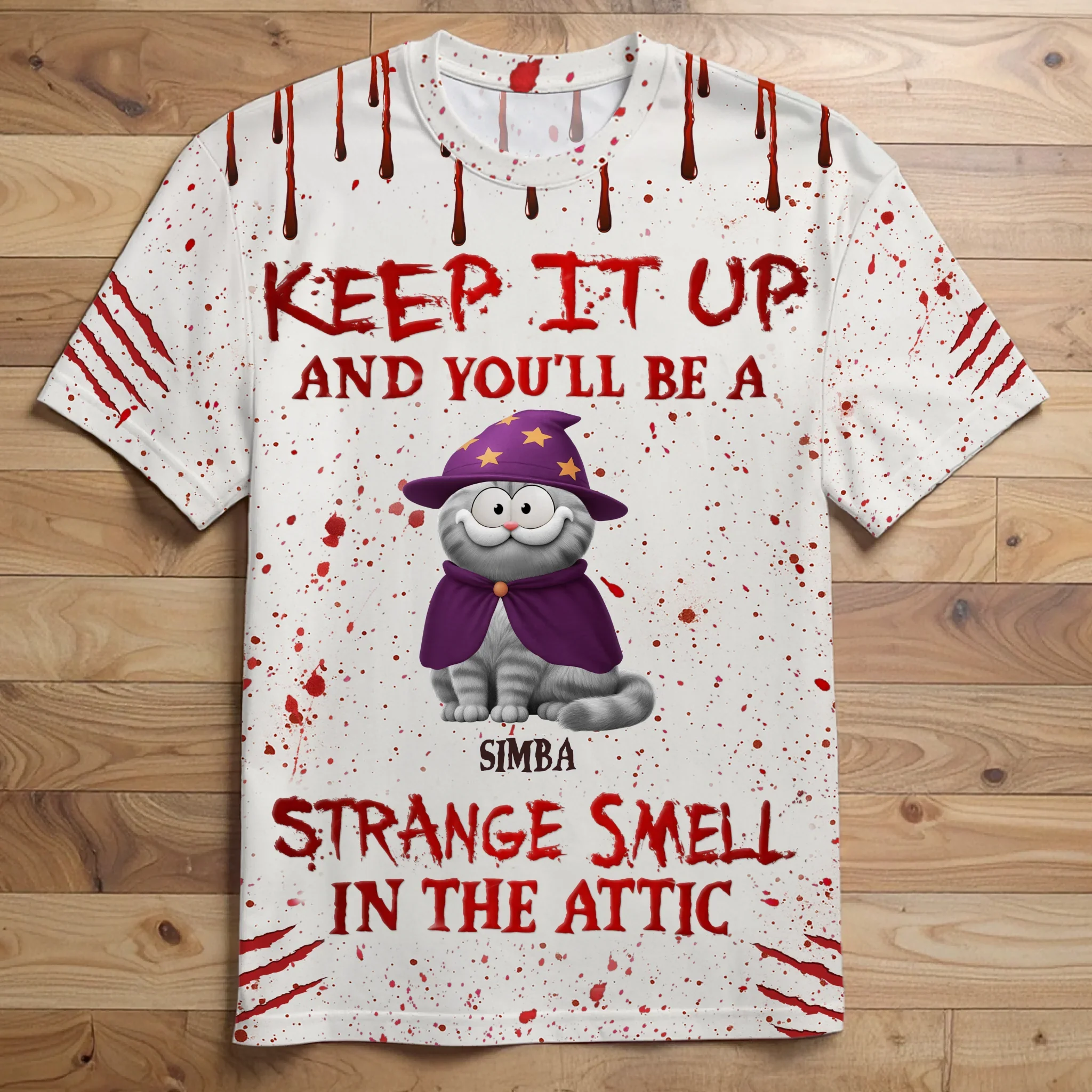 Custom Unisex T-shirt - Personalized Halloween  Birthday Gifts For Cat Lovers, Cat Mom And Dad - Blood Stains, Fur Stains - Robaser