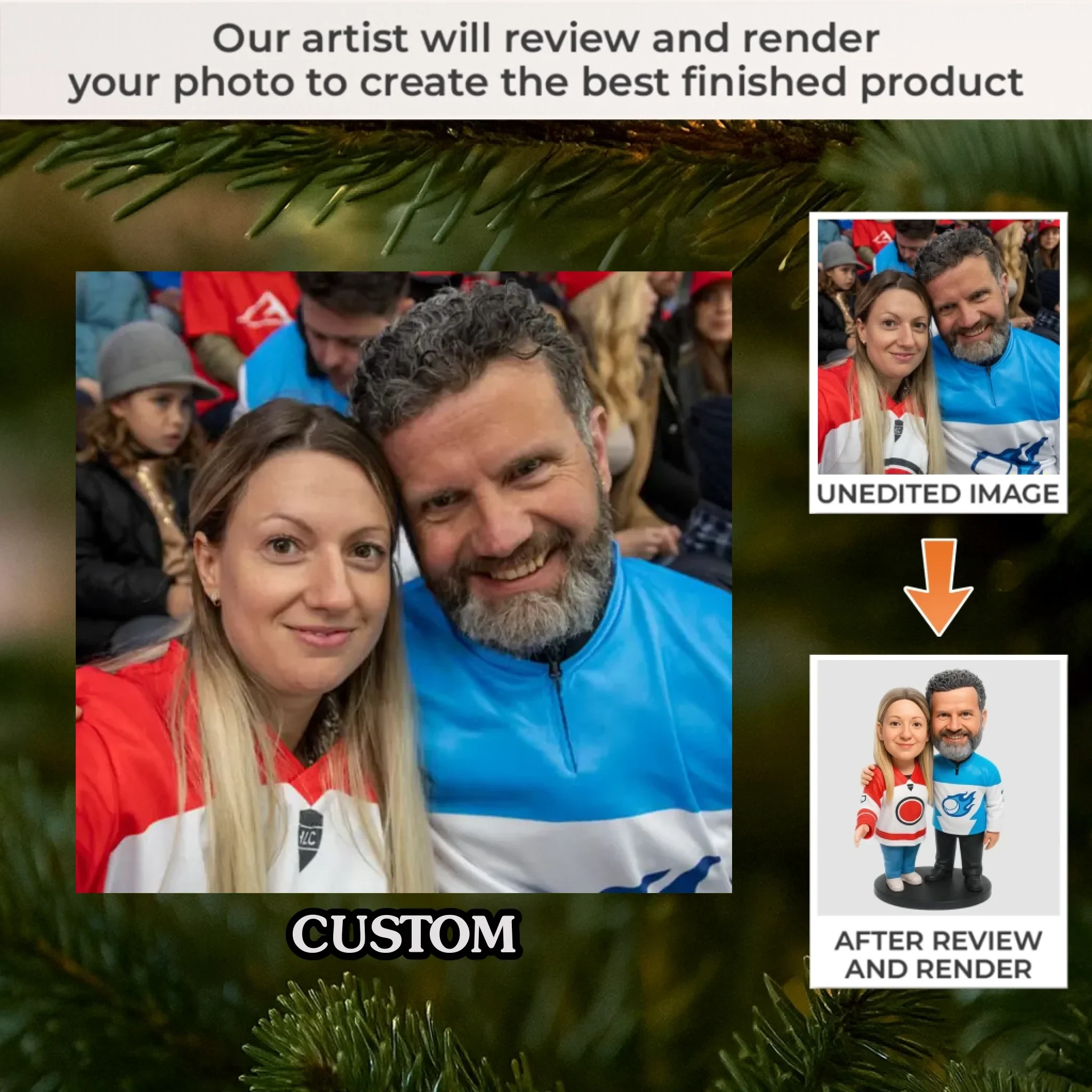 Custom Photo Acrylic Ornament - Personalized Christmas Birthday Ice Hockey Gifts For Ice Hockey Lovers, Sports Fans, Sports Lovers, Husband And Wife - Love On Ice, Forever Nice - Robaser