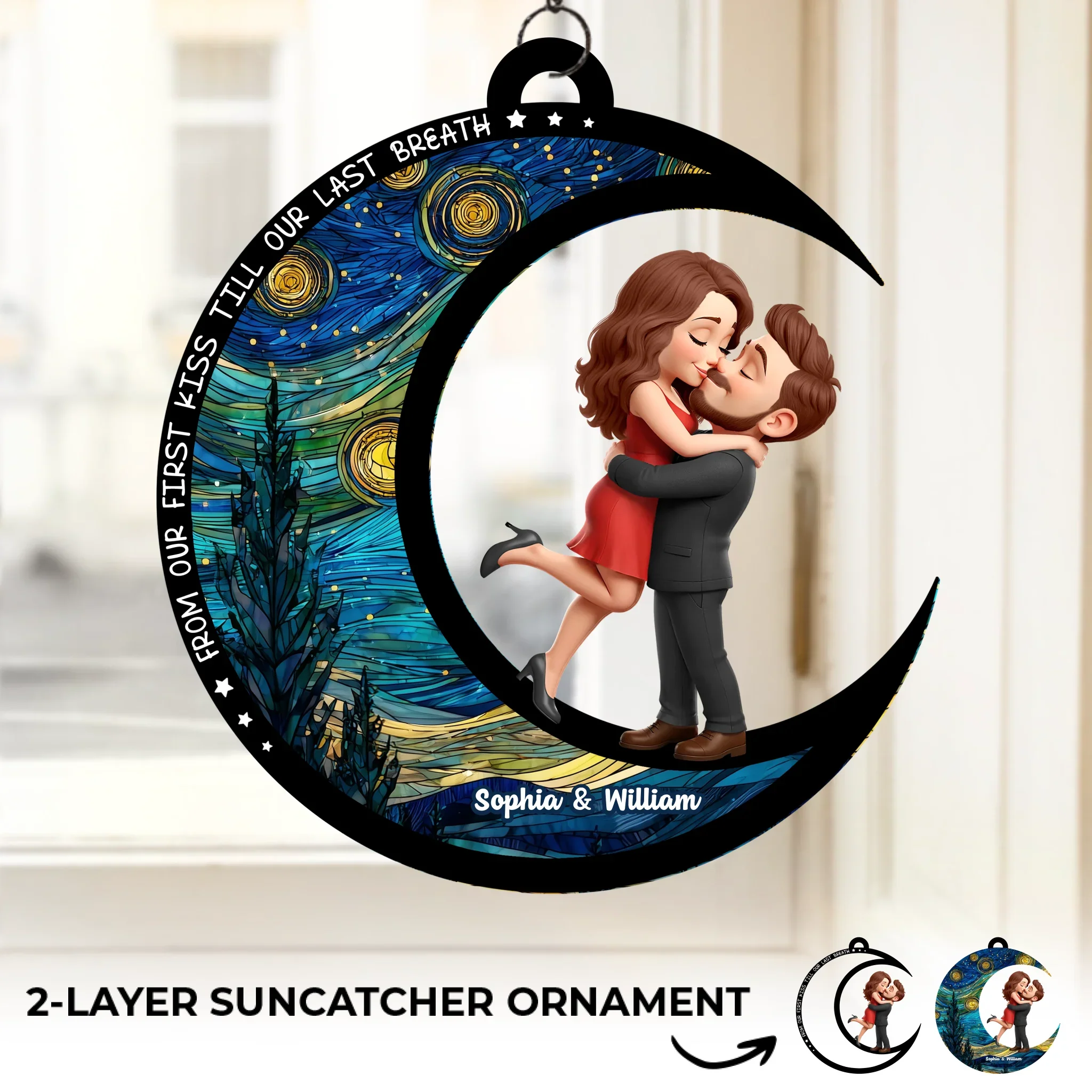 Custom Window Hanging Suncatcher Ornament - Personalized Anniversary Wedding Gifts For Husband And Wife, Him And Her - Love Under Starry Skies - Robaser