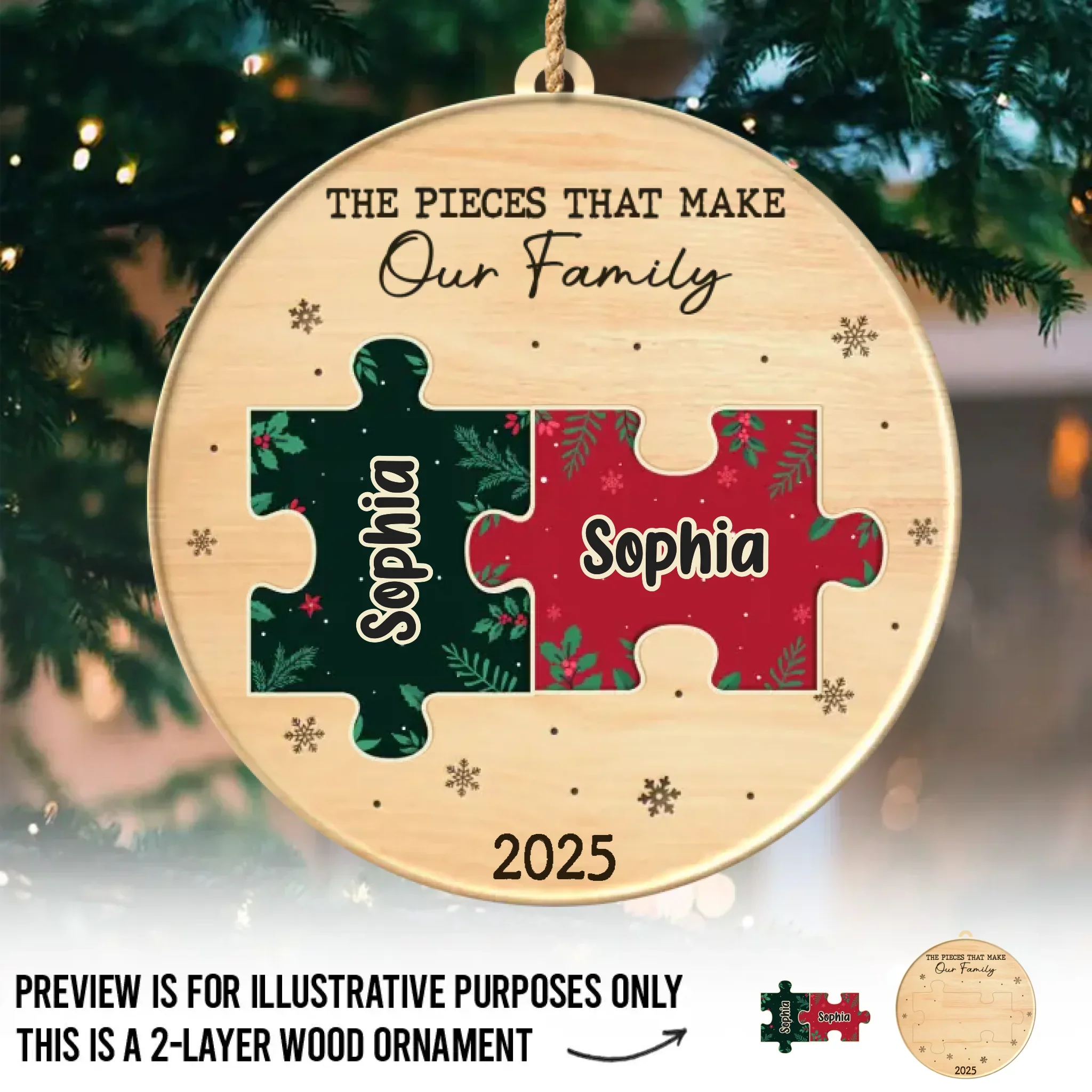 Custom Double Layer Wooden Ornament - Personalized Christmas Birthday Gifts For Mom, Dad, Brother, Sister, Kids - All The Pieces Of Us - Robaser