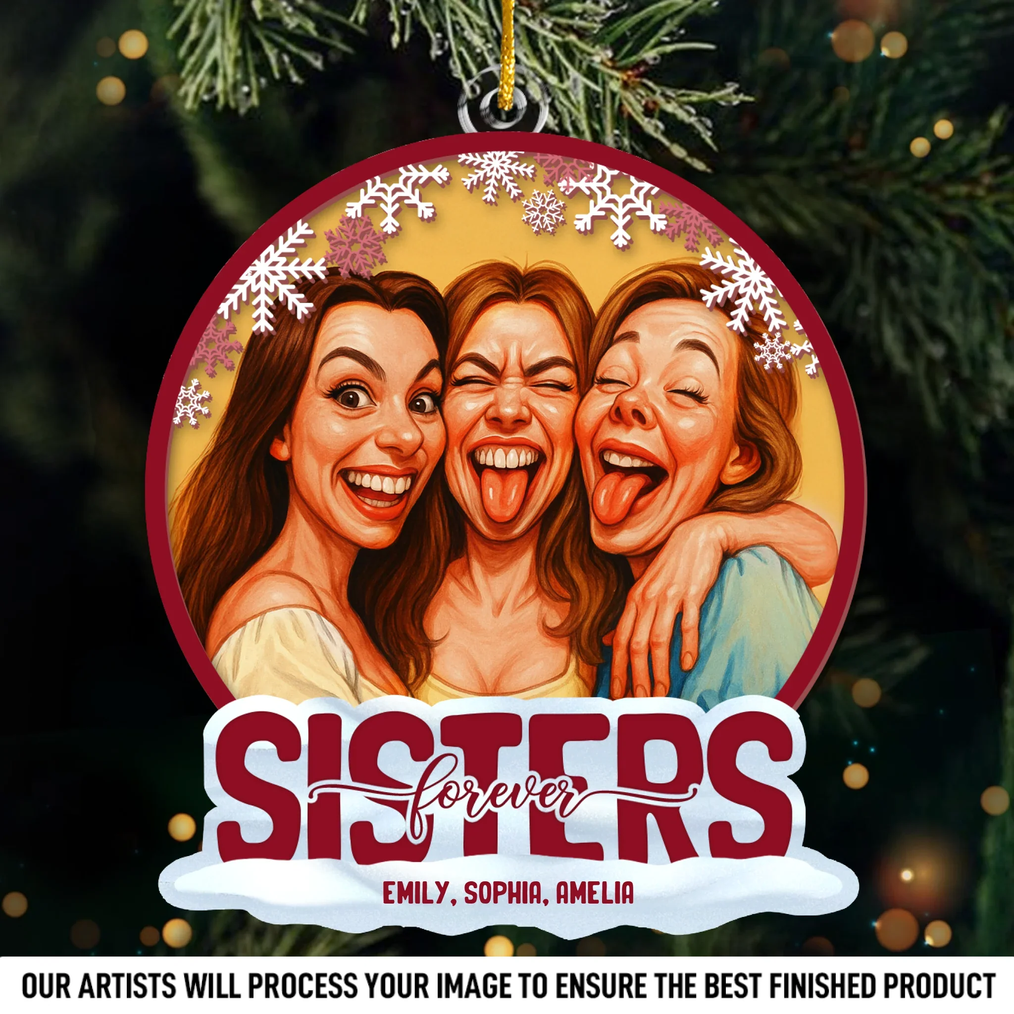 Custom Photo Funny Caricature Acrylic Ornament - Personalized Christmas Best Friend Birthday Gifts For Women, Besties, Sisters, BFF - Forever Connected - Robaser