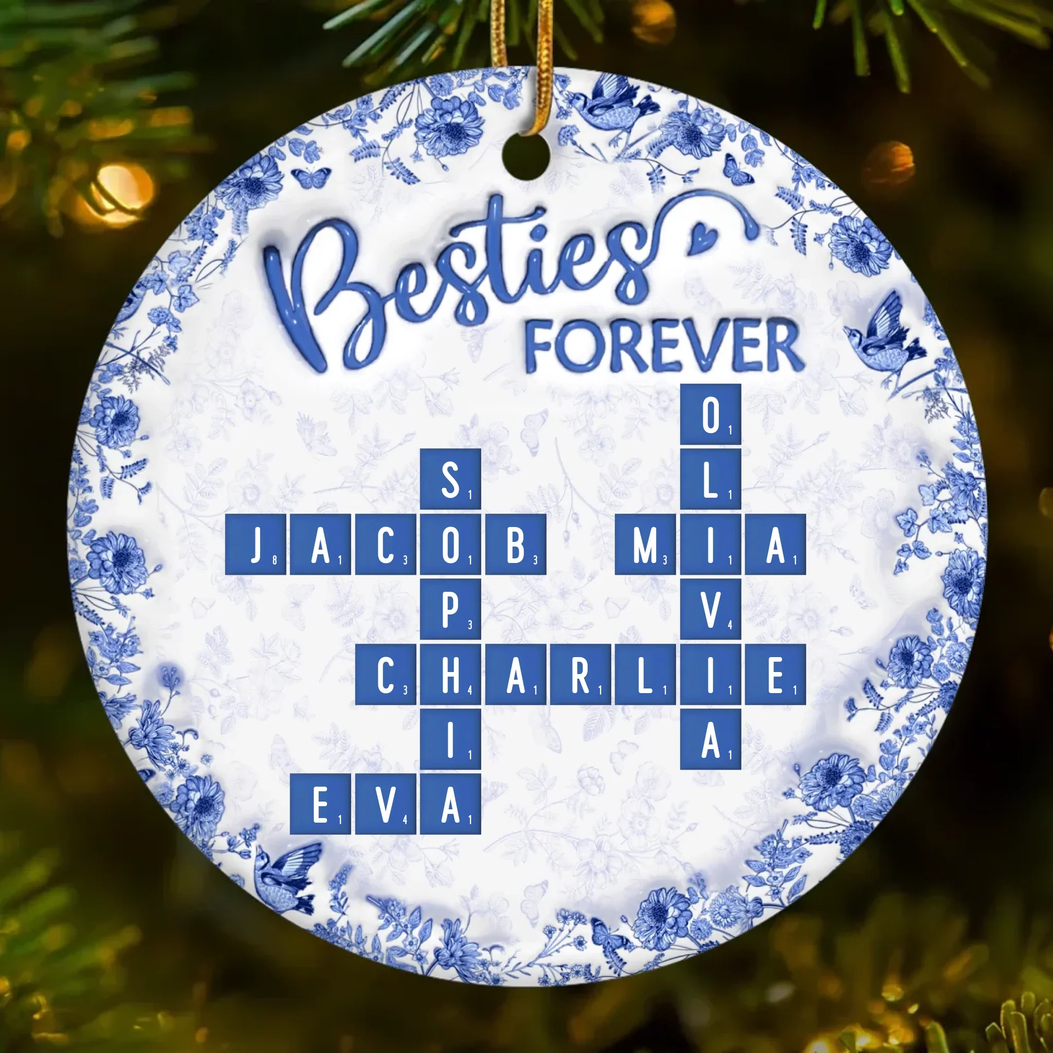Custom Scrabble Ceramic Ornament - Personalized Best Friend Birthday Gifts For Women, Besties, Sisters, BFF - Tied Together In Every Way - Robaser