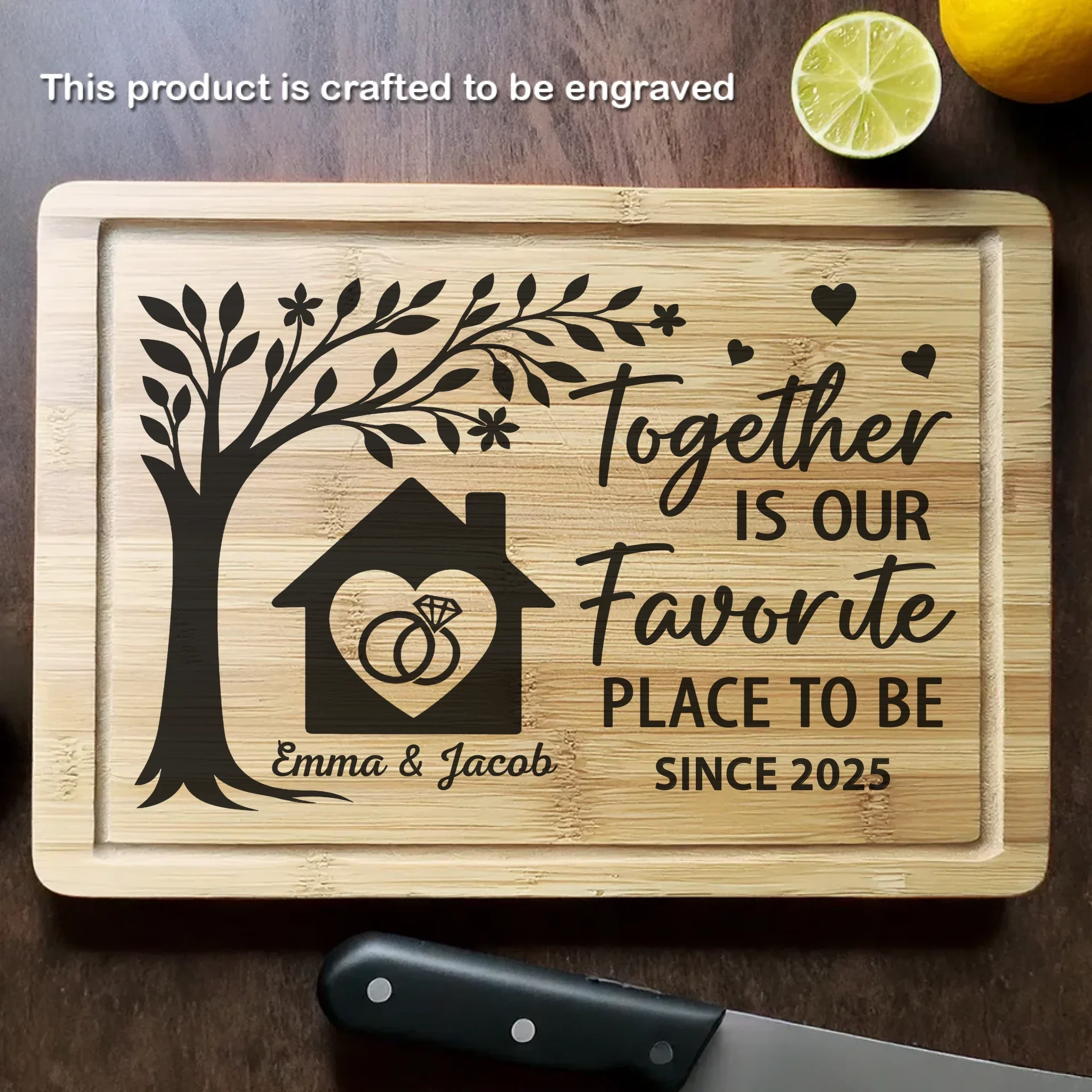 First Home, Best Memories - Couple Personalized Custom Engraved Wooden Cutting Board - Gift For Husband Wife, Anniversary - Robaser
