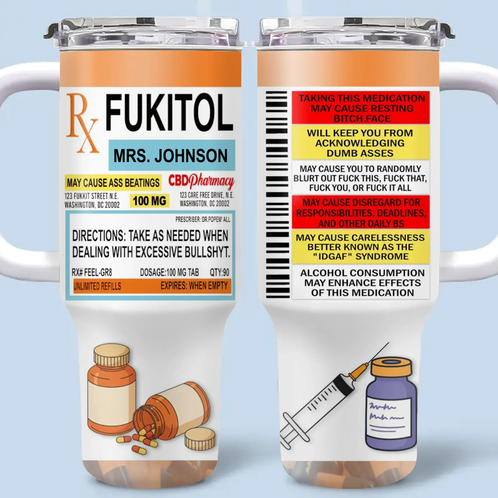 Custom 40 Oz Stainless Steel Tumbler With Handle - Personalized Funny Gifts For Best Friends, Family, Coworker, Work Bestie - Instant Mood Stabilizer - Robaser