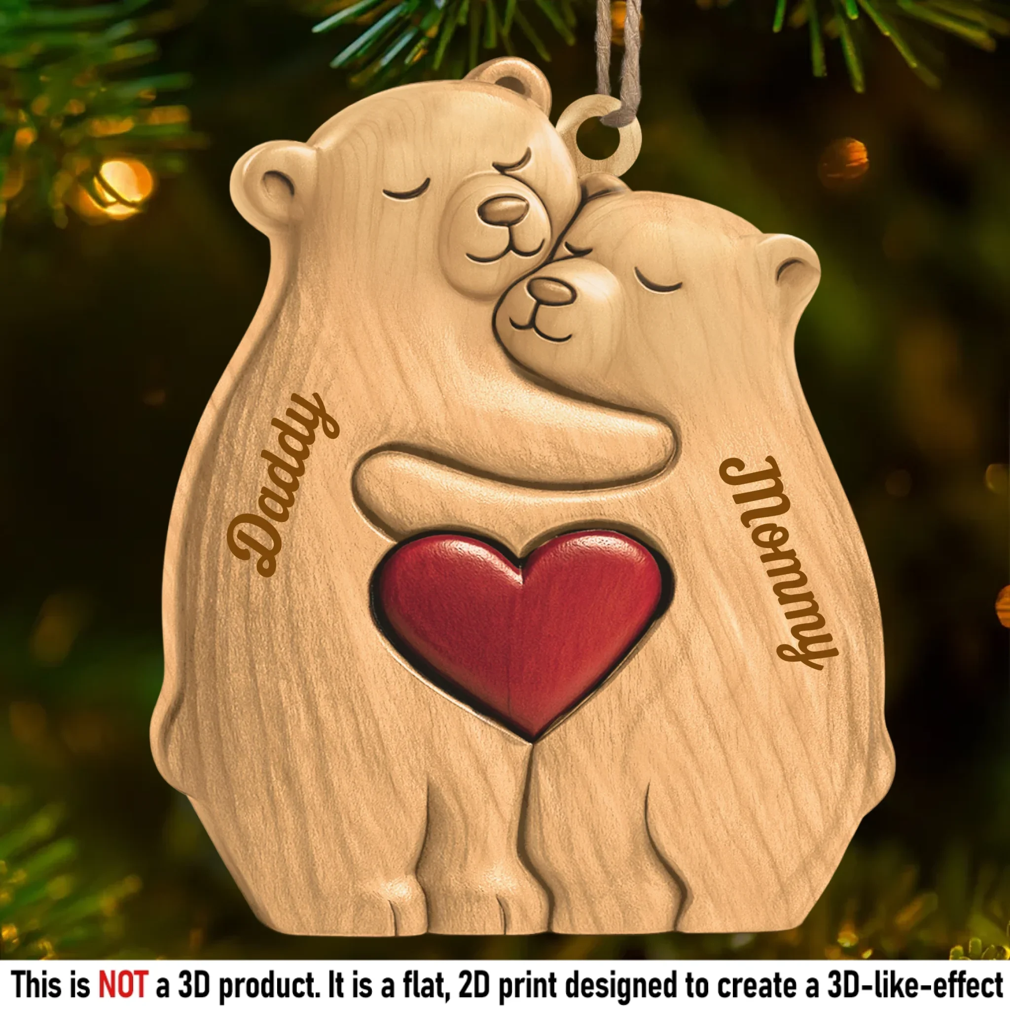 Custom Wood Ornament - Personalized Christmas Birthday Gifts For Mom, Dad, Kids - Our Little Bear Clan - Robaser