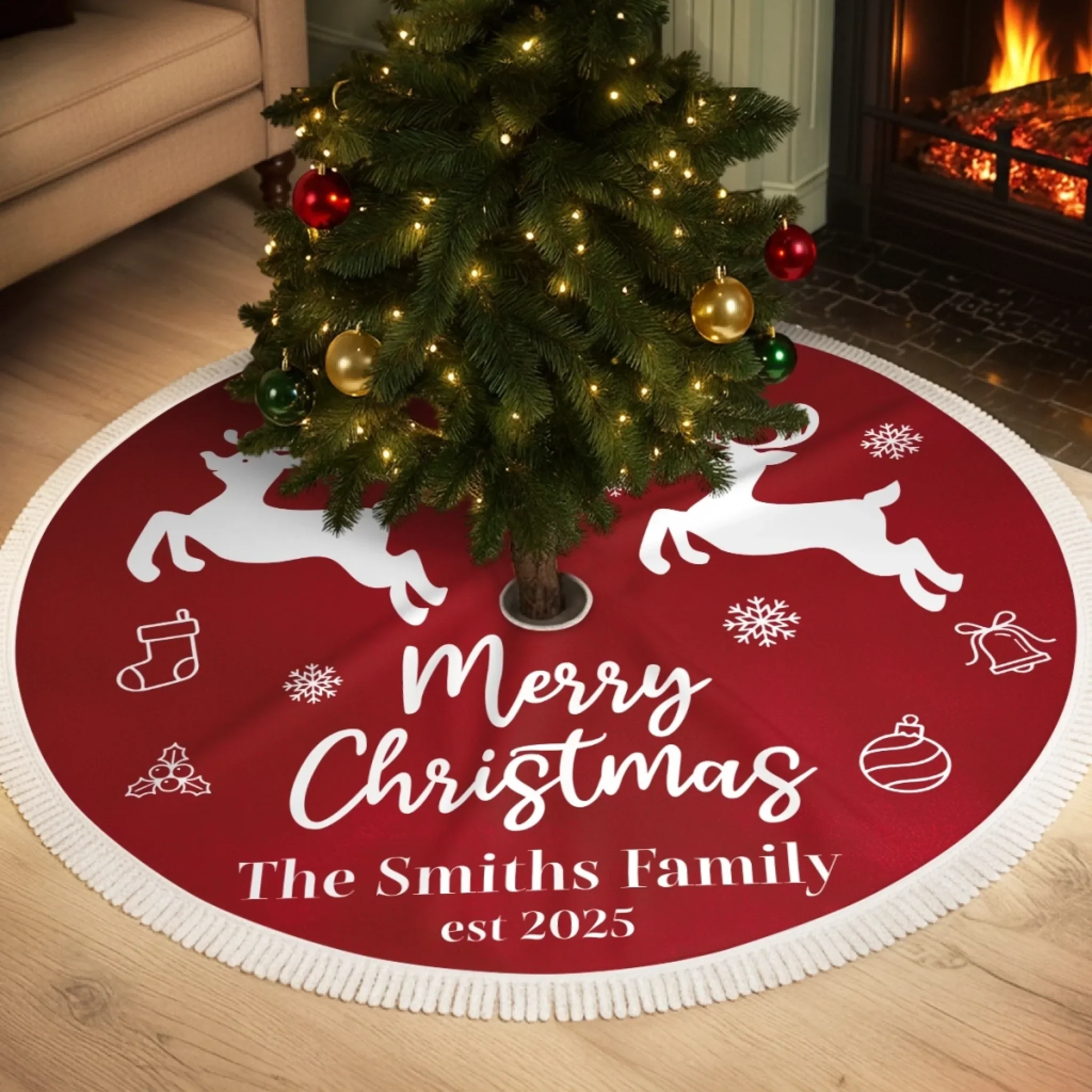 Custom Tree Skirt - Personalized Christmas Birthday Gifts For Mom, Dad, Brother, Sister, Kids - Magic Starts Below - Robaser