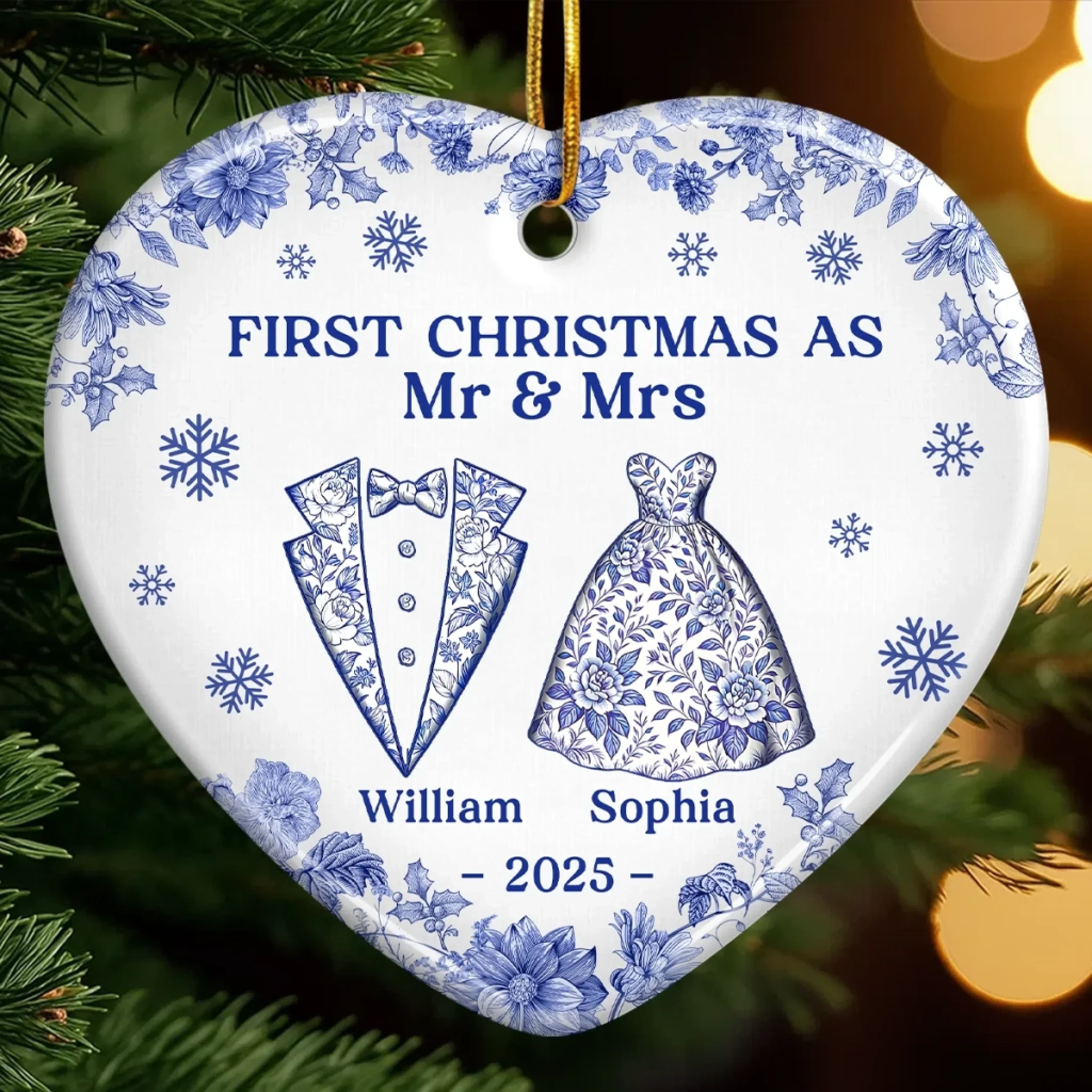 Custom Ceramic Ornament - Personalized Anniversary Christmas Wedding Gifts For Husband And Wife, Him And Her - The Christmas We Became Mr And Mrs - Robaser
