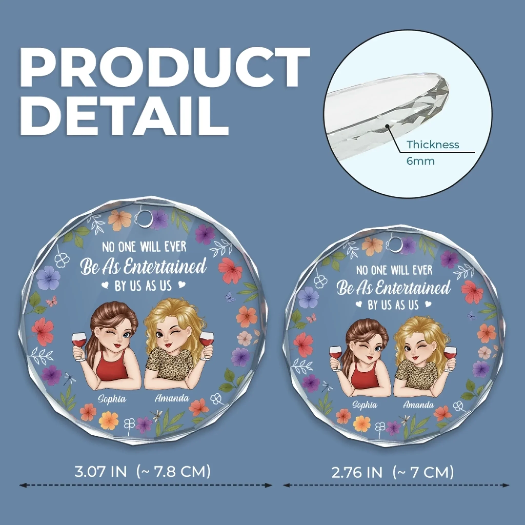 Custom Circle Glass Ornament - Personalized Christmas Best Friend Birthday Gifts For Women, Besties, Sisters, BFF - Built Different, But Still Besties - Robaser