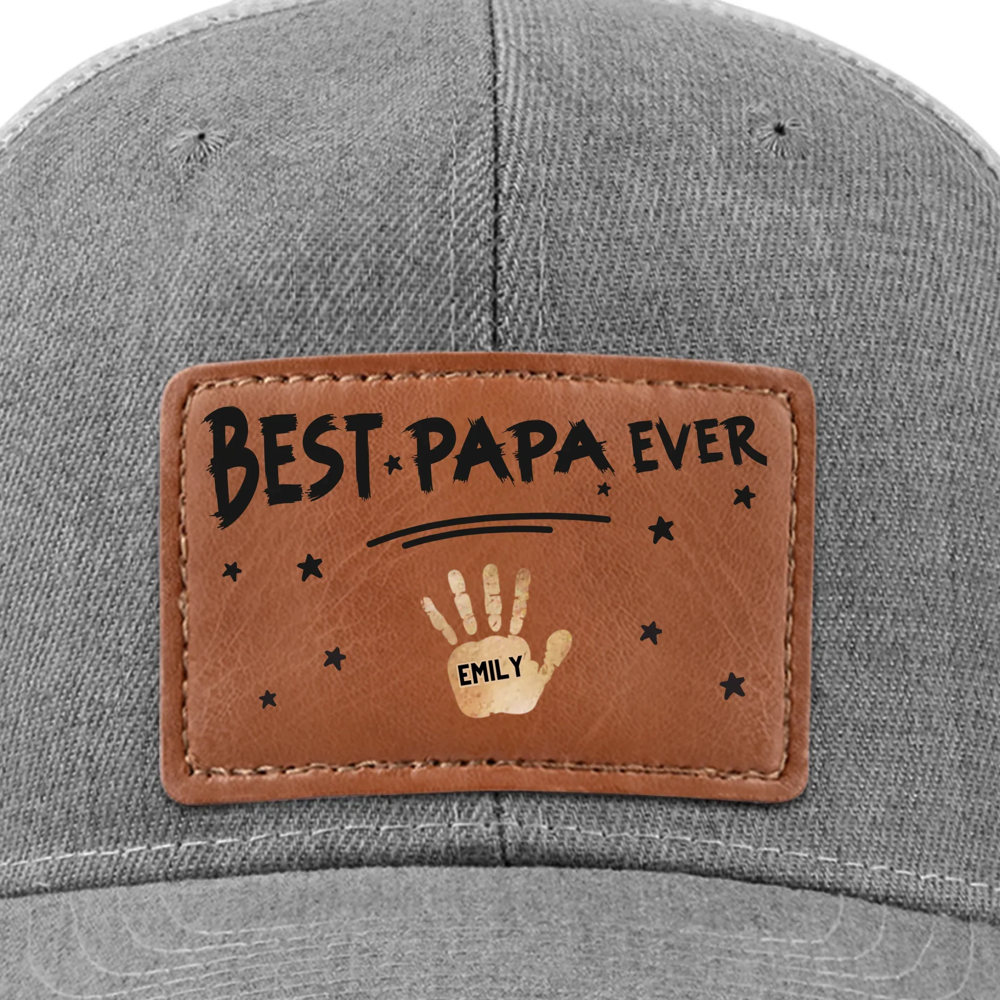 Best Dad Ever, Stamped With Love - Family Personalized Custom Leather Patch Hat - Father's Day, Gift For Dad, Grandpa - Robaser