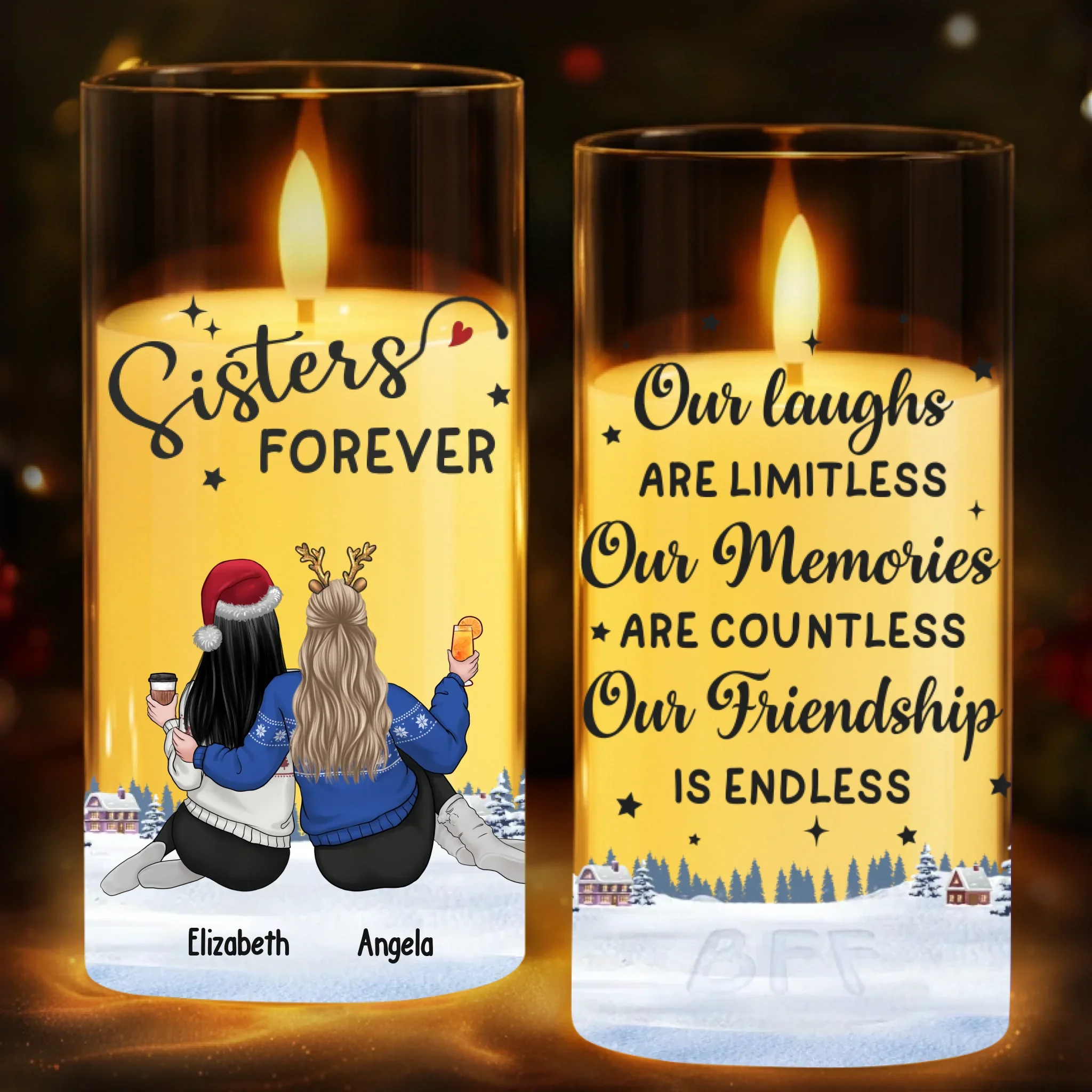 Custom LED Candle Light - Personalized Christmas Best Friend Birthday Gifts For Women, Besties, Sisters, BFF - Side By Side Through Every Season - Robaser