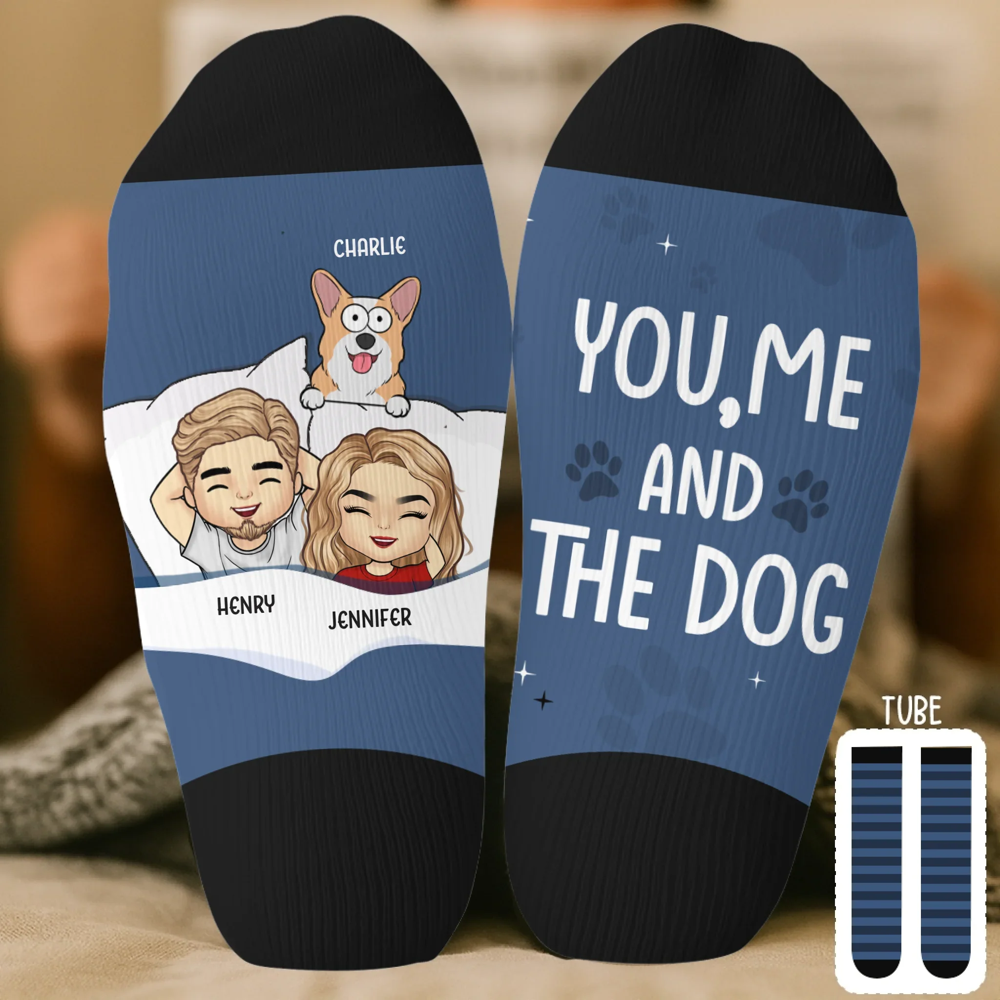 Custom Crew Socks - Personalized Anniversary Wedding Gifts For Husband And Wife, Dog Dad And Mom - Just Us And The Dog Life - Robaser