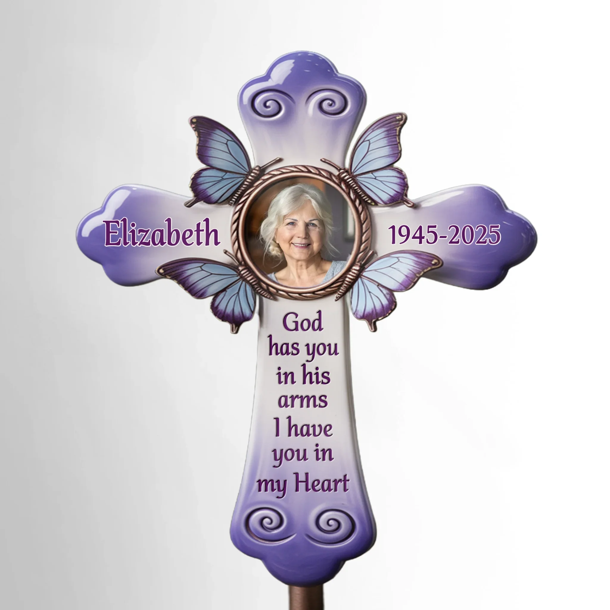 Custom Photo Butterfly Kisses From Heaven - Memorial Personalized Custom Stain Glass Style Acrylic Garden Stake - Sympathy Gift For Family Members - Robaser