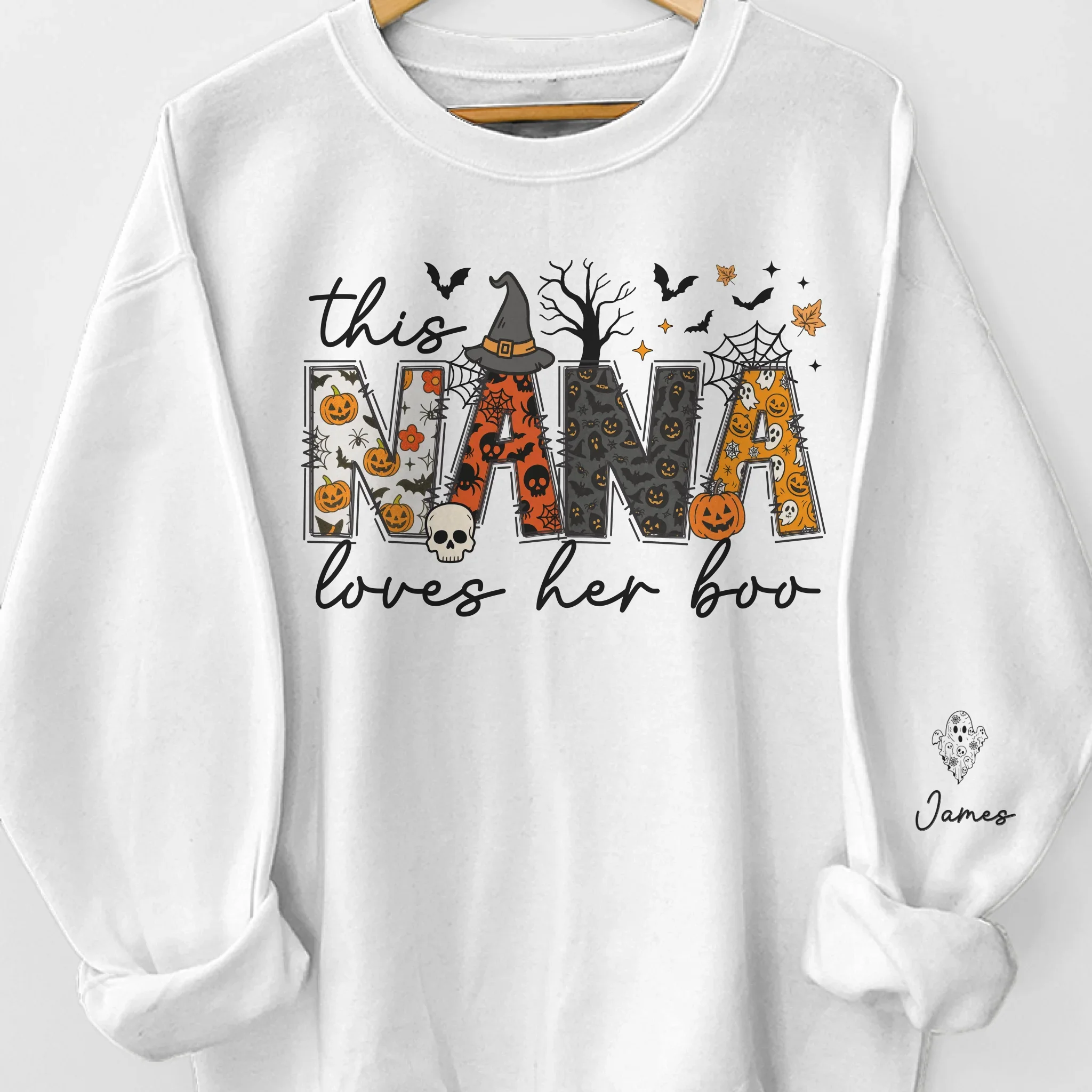 Custom Unisex Sweatshirt, Hoodie With Design On Sleeve - Personalized Halloween Birthday Gifts For Mom, Grandma - Spooky Nights With Loved Ones - Robaser