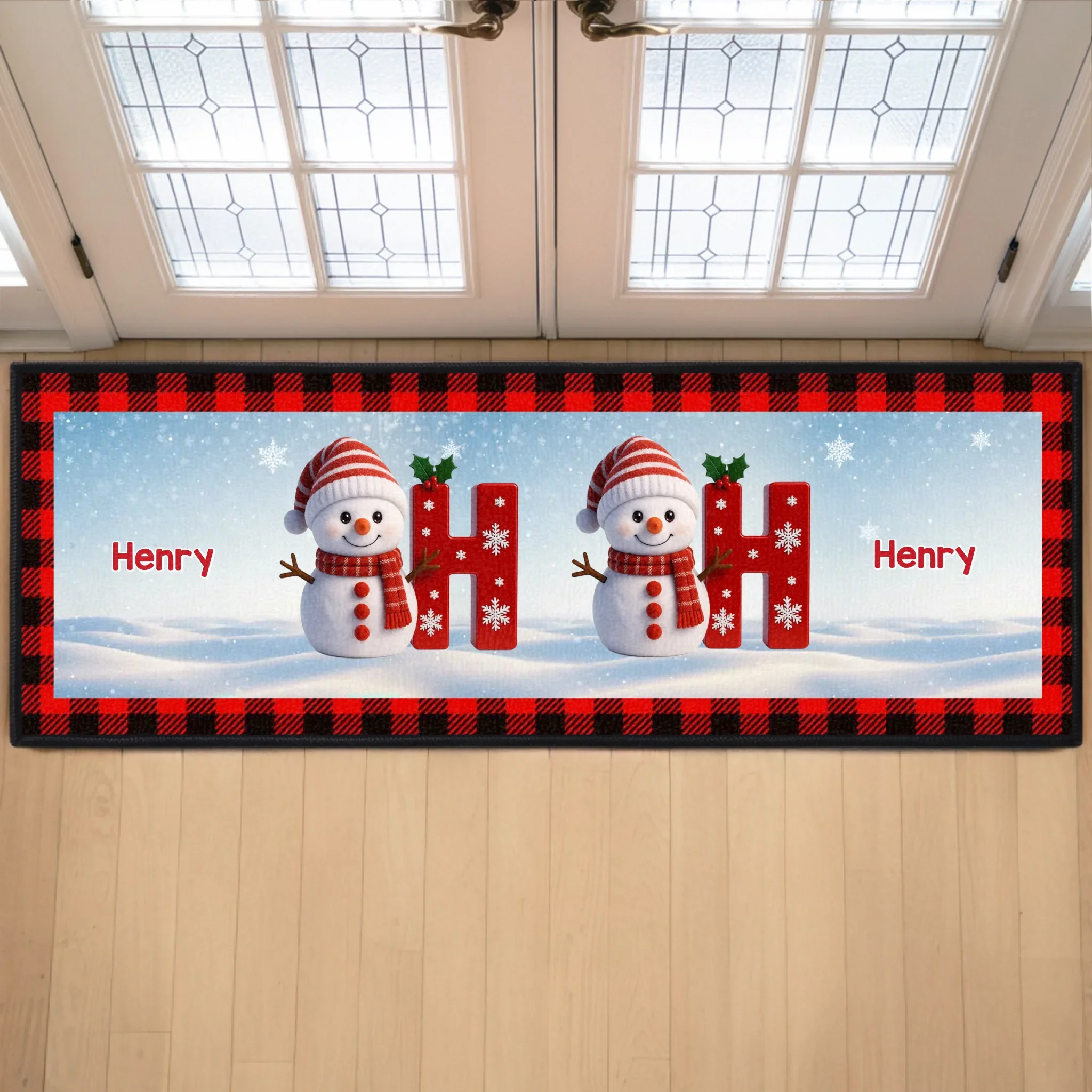 Custom Snowman Runner Rug - Personalized Christmas Birthday Gifts For Mom, Dad, Brother, Sister, Kids - Happiness Starts At Home - Robaser