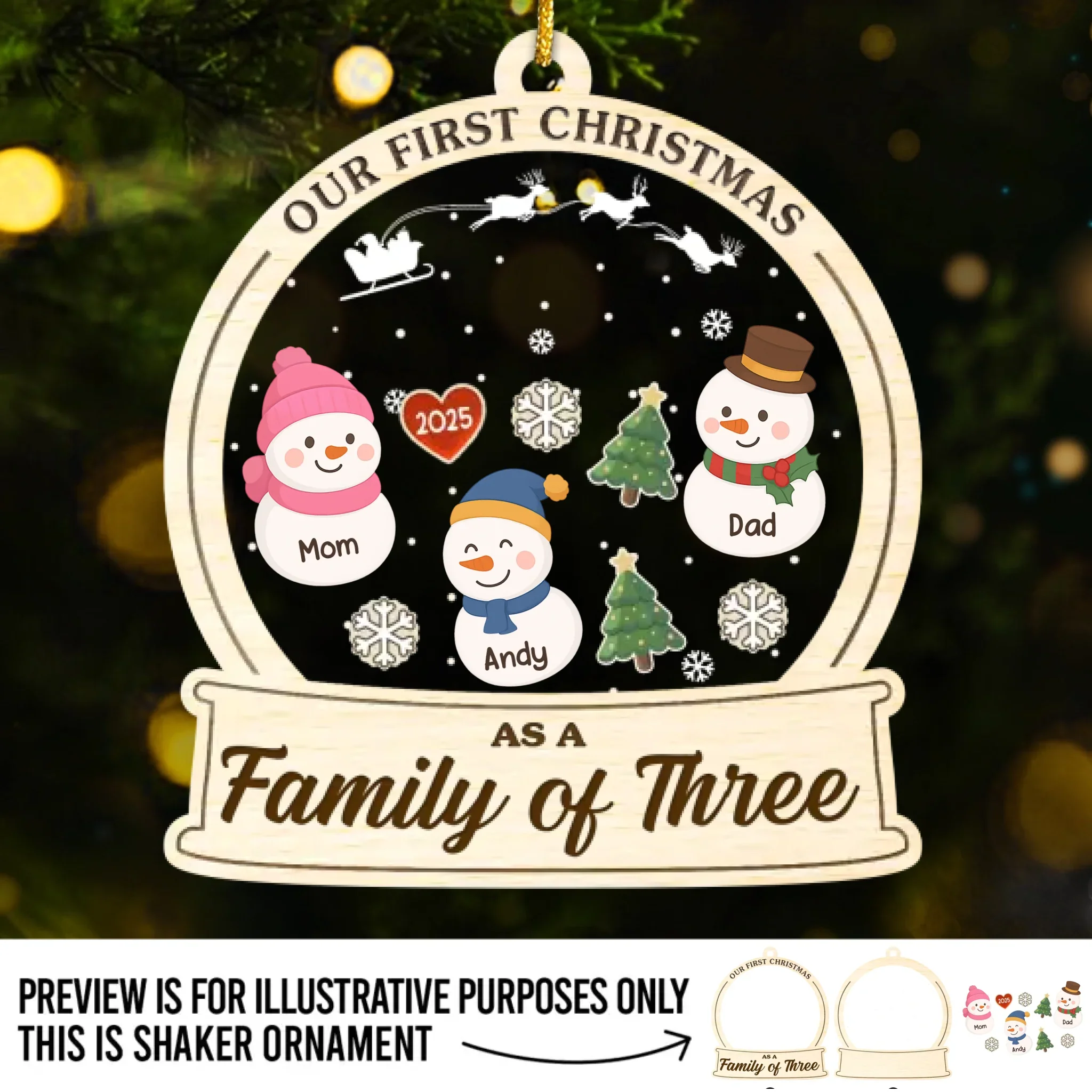 Custom First Christmas 3 Layers Shaker Ornament - Personalized Christmas Birthday Gifts For Mom, Dad, Brother, Sister, Kids - Shaking Into Christmas Joy - Robaser