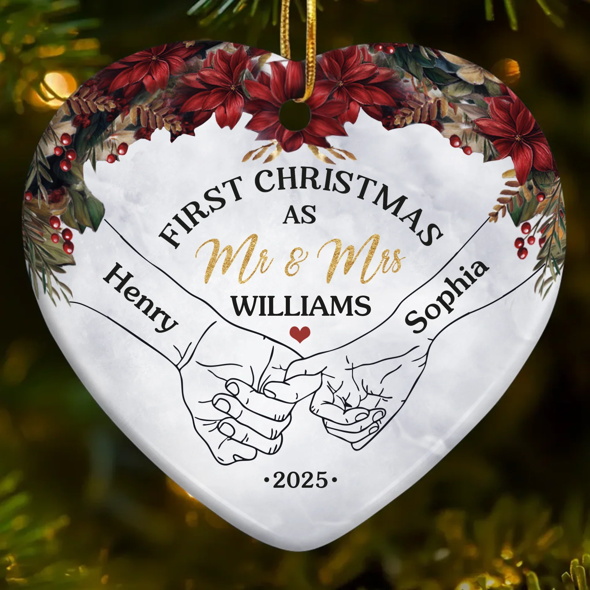 Custom Ceramic Ornament - Personalized Anniversary Christmas Wedding Gifts For Husband And Wife, Him And Her -  Forever Begins This Christmas - Robaser