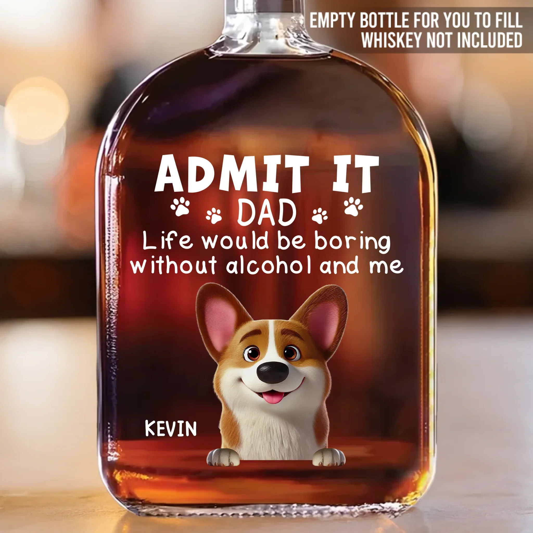 Custom Whiskey Bottle - Personalized Birthday Gifts For Dog Lovers, Dog Dad And Mom - More Wag, Less Drag, More Dad - Robaser