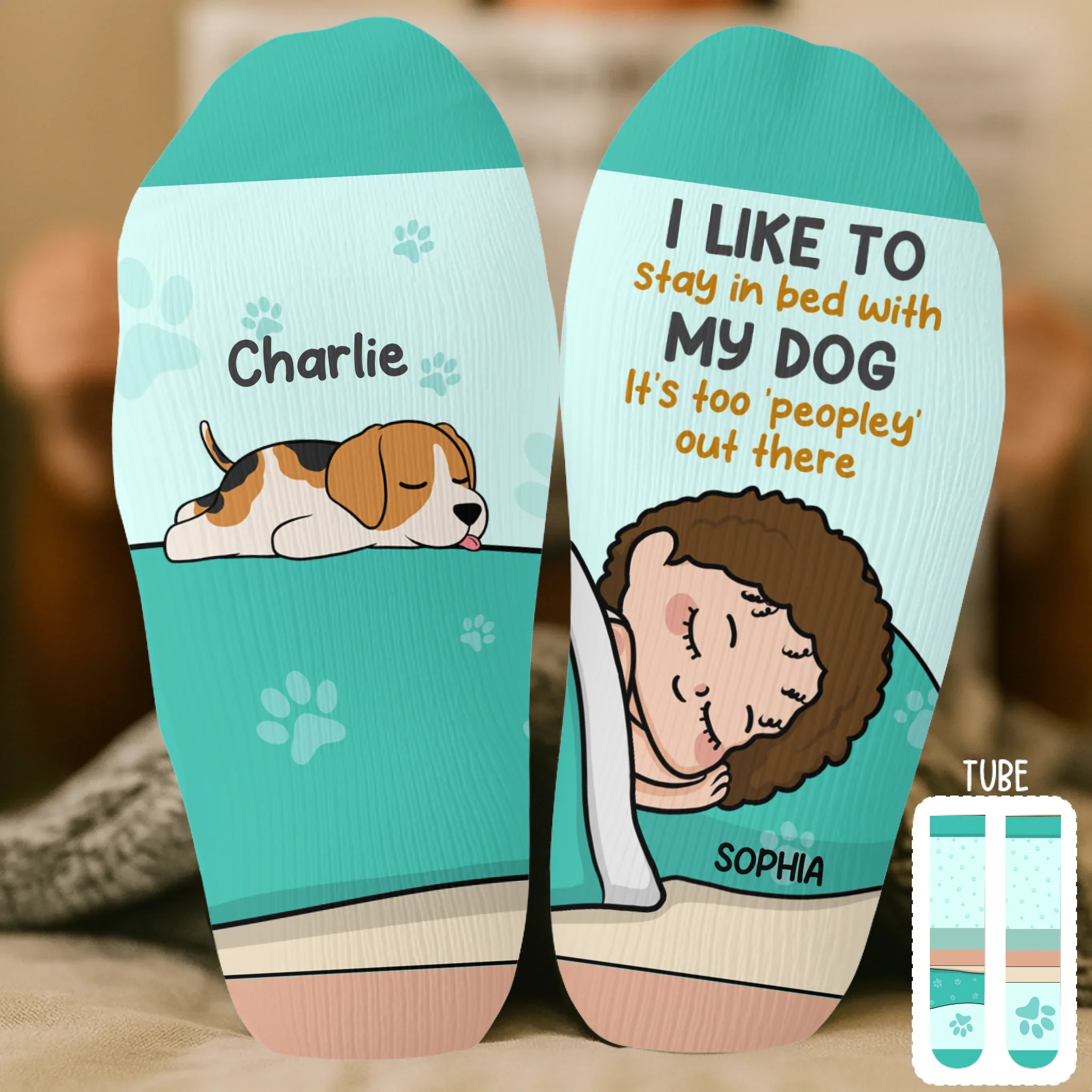 Custom Crew Socks - Personalized Birthday Gifts For Dog Lovers, Dog Dad And Mom - I Like To Stay In Bed With My Dog - Robaser