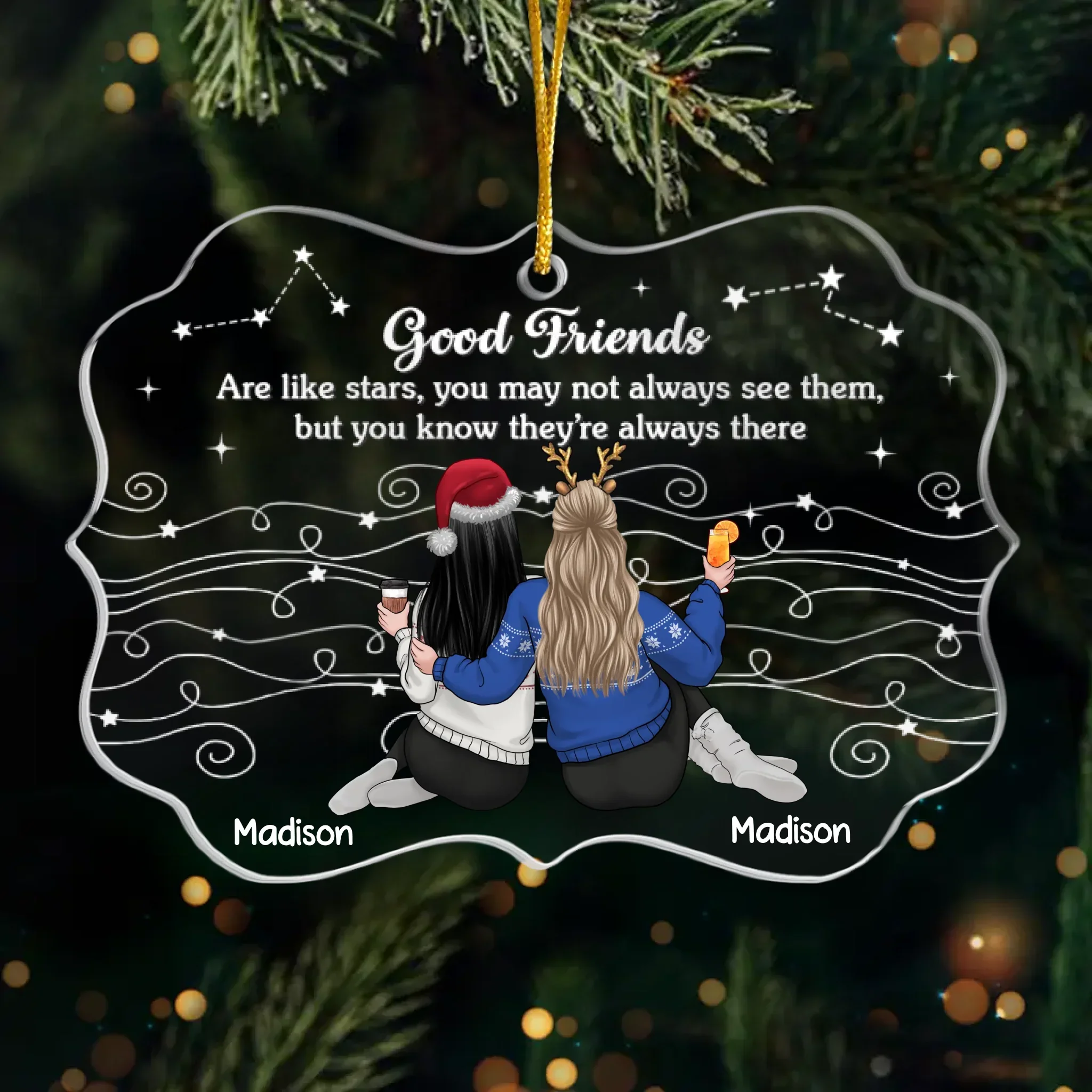 Custom Acrylic Ornament - Personalized Best Friend Christmas Birthday Gifts For Women, Besties, Sisters, BFF - Christmas Shines Brighter With Besties - Robaser