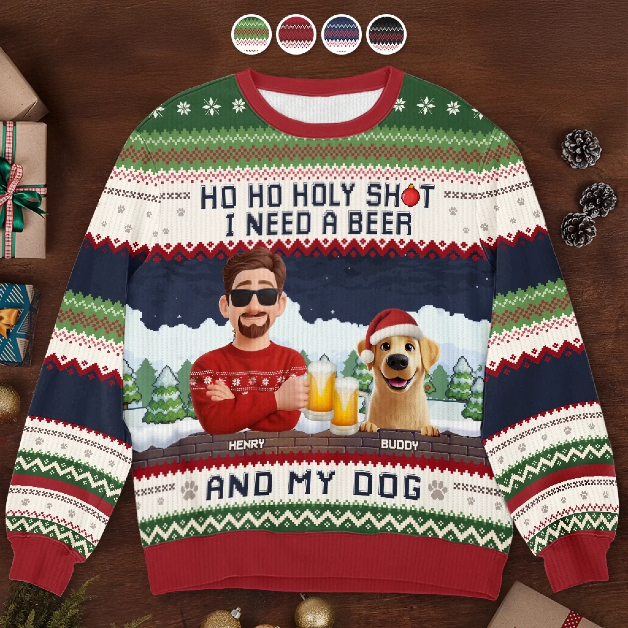 Custom Unisex Ugly Sweatshirt - Personalized  Christmas Birthday Gifts For Dog Lovers, Dog Dad And Mom - Dear Santa, Just Bring Beer - Robaser