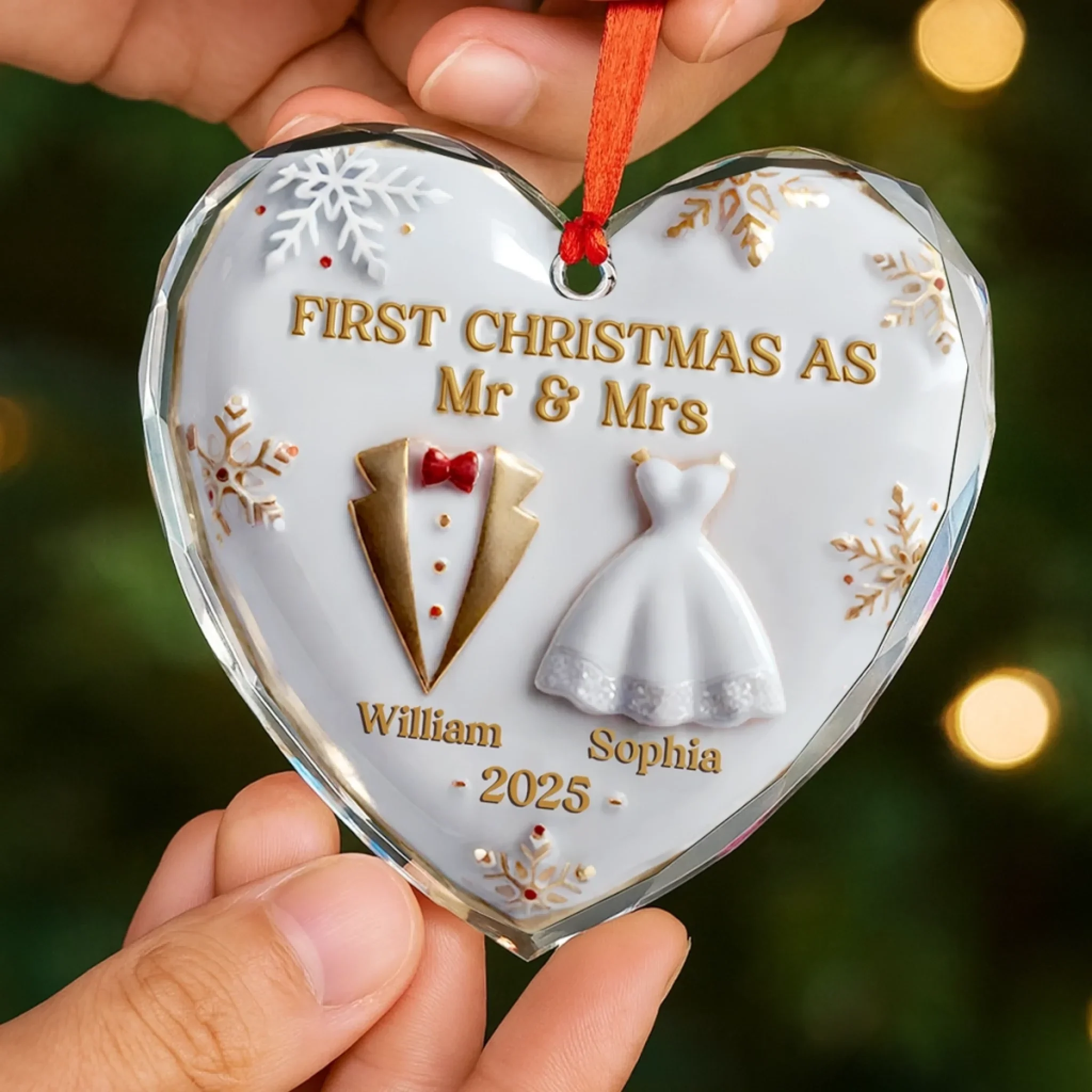 Custom Heart Glass Ornament - Personalized Anniversary Christmas Wedding Gifts For Husband And Wife, Him And Her - Our First Christmas Together - Robaser
