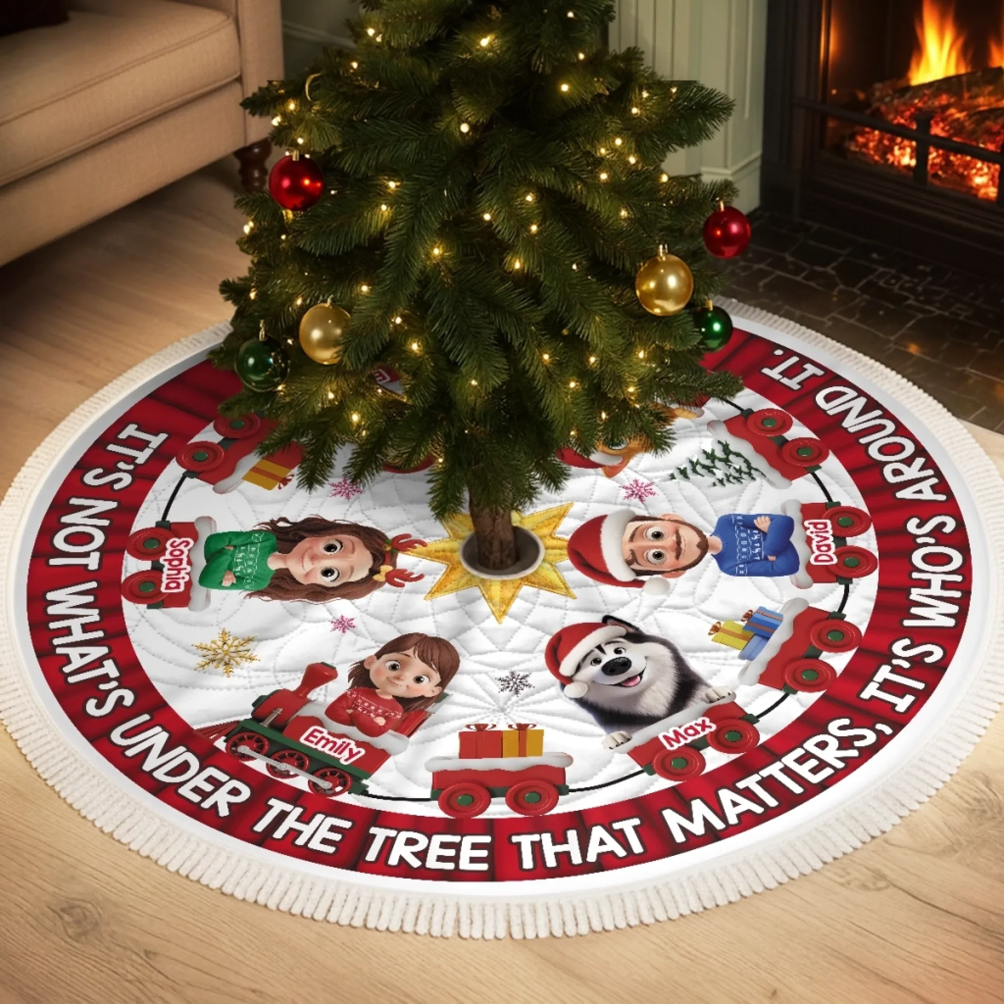 Custom Tree Skirt - Personalized Christmas Birthday Gifts For Family, Dog Cat Lovers - Paws, People And Pure Joy - Robaser