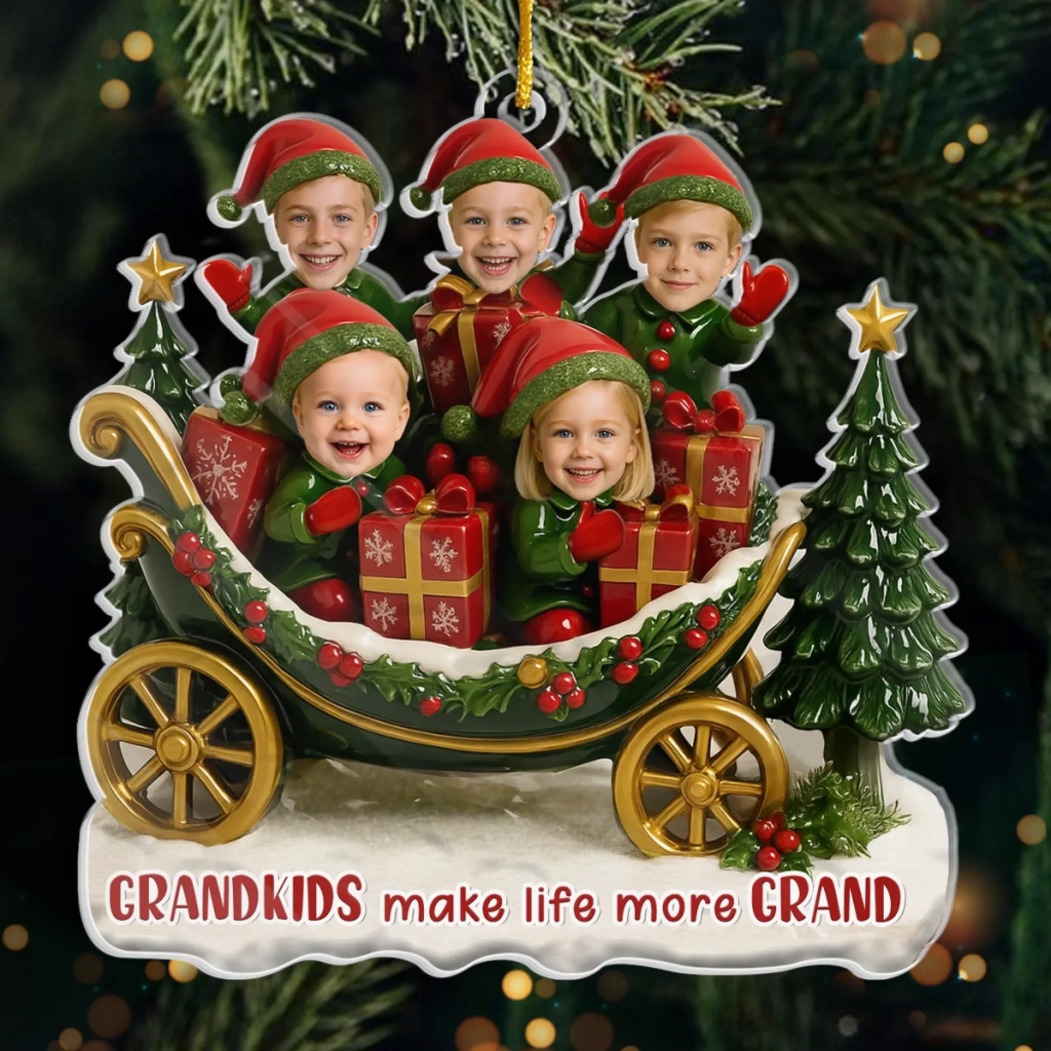 Custom Photo Acrylic Ornament - Personalized Christmas Birthday Gifts For Mom, Grandma - Joy Begins With Grandkids - Robaser