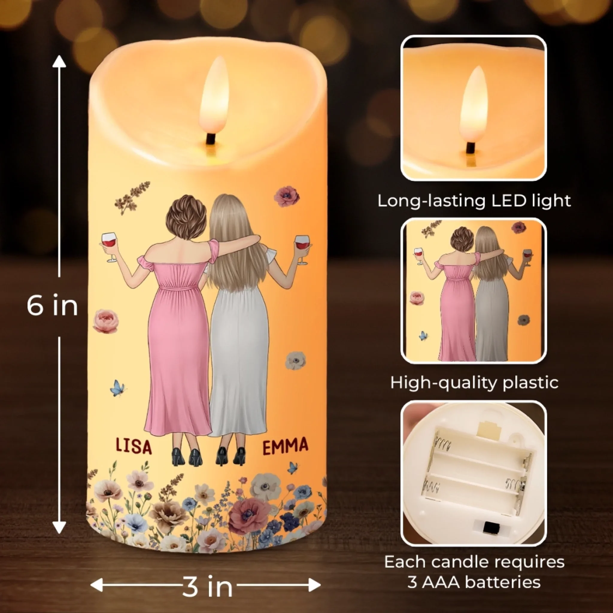 Custom LED Candle - Personalized Best Friend Birthday Gifts For Women, Besties, Sisters, BFF - Moments Glow Brighter - Robaser