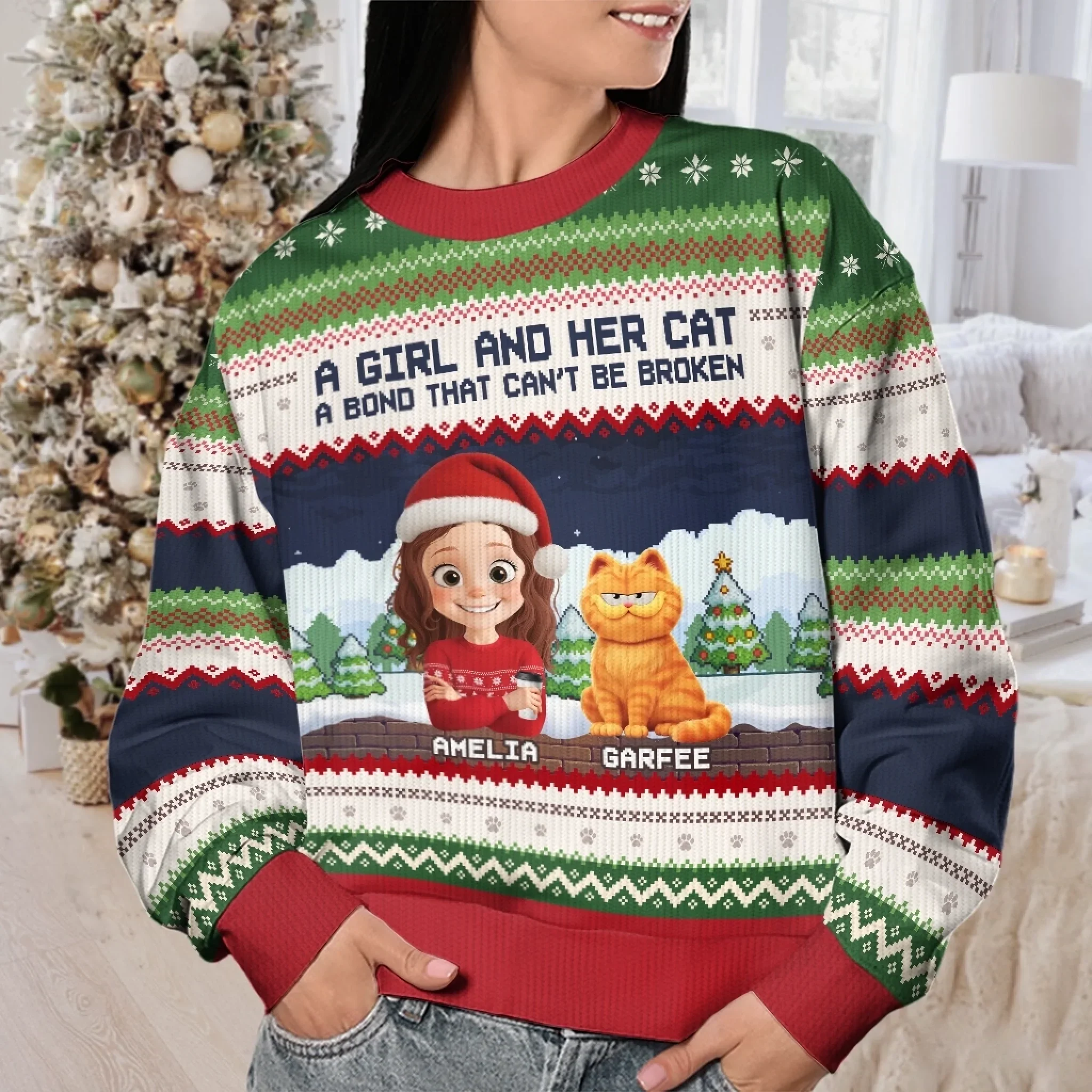 Custom Unisex Ugly Sweatshirt - Personalized  Christmas Birthday Gifts For Cat Lovers, Cat Mom And Dad - Whiskers In The Snow - Robaser