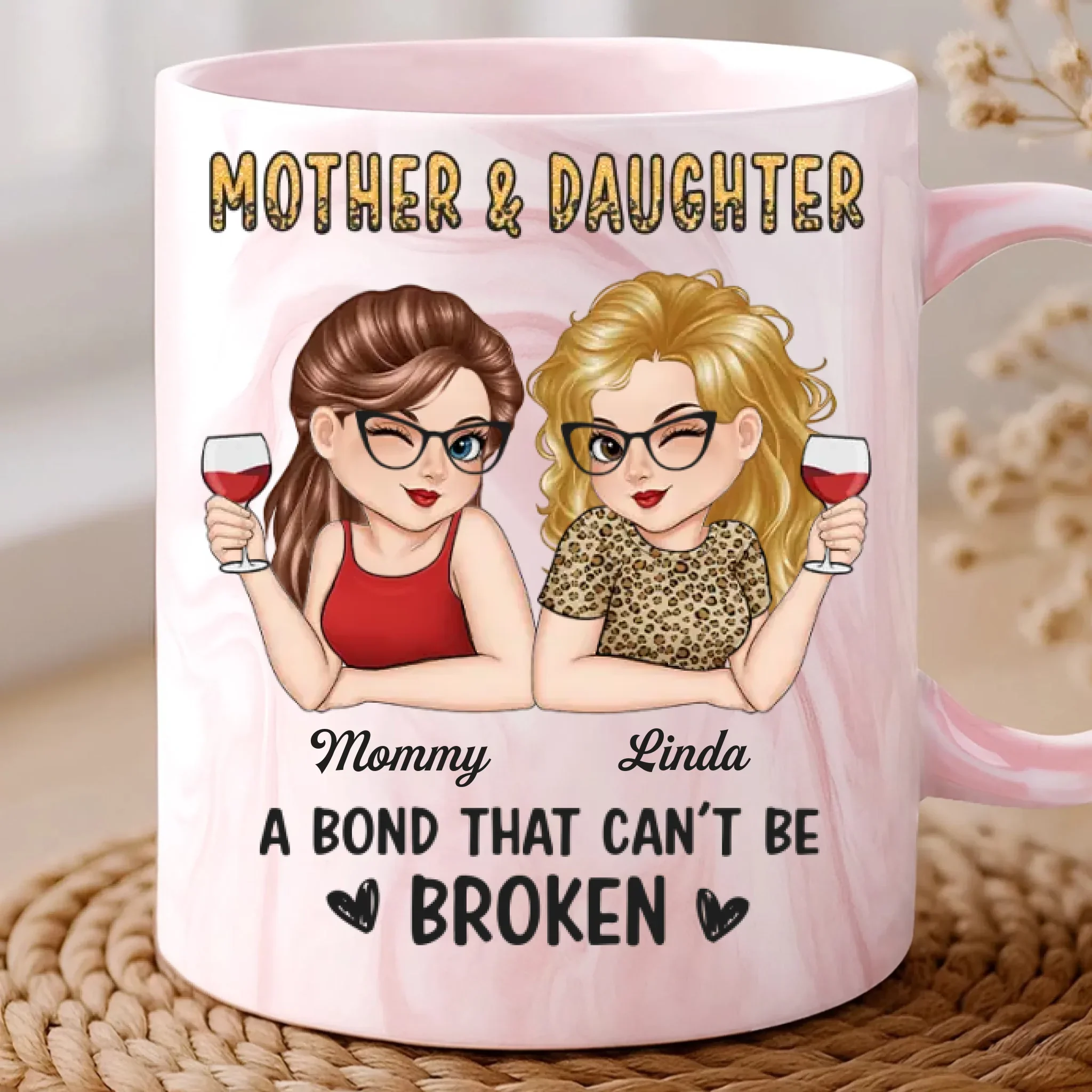 Custom 11oz Pink Marble Mug - Personalized Birthday Gifts For Mom, Daughter - Forever My Girl Forever Home - Robaser