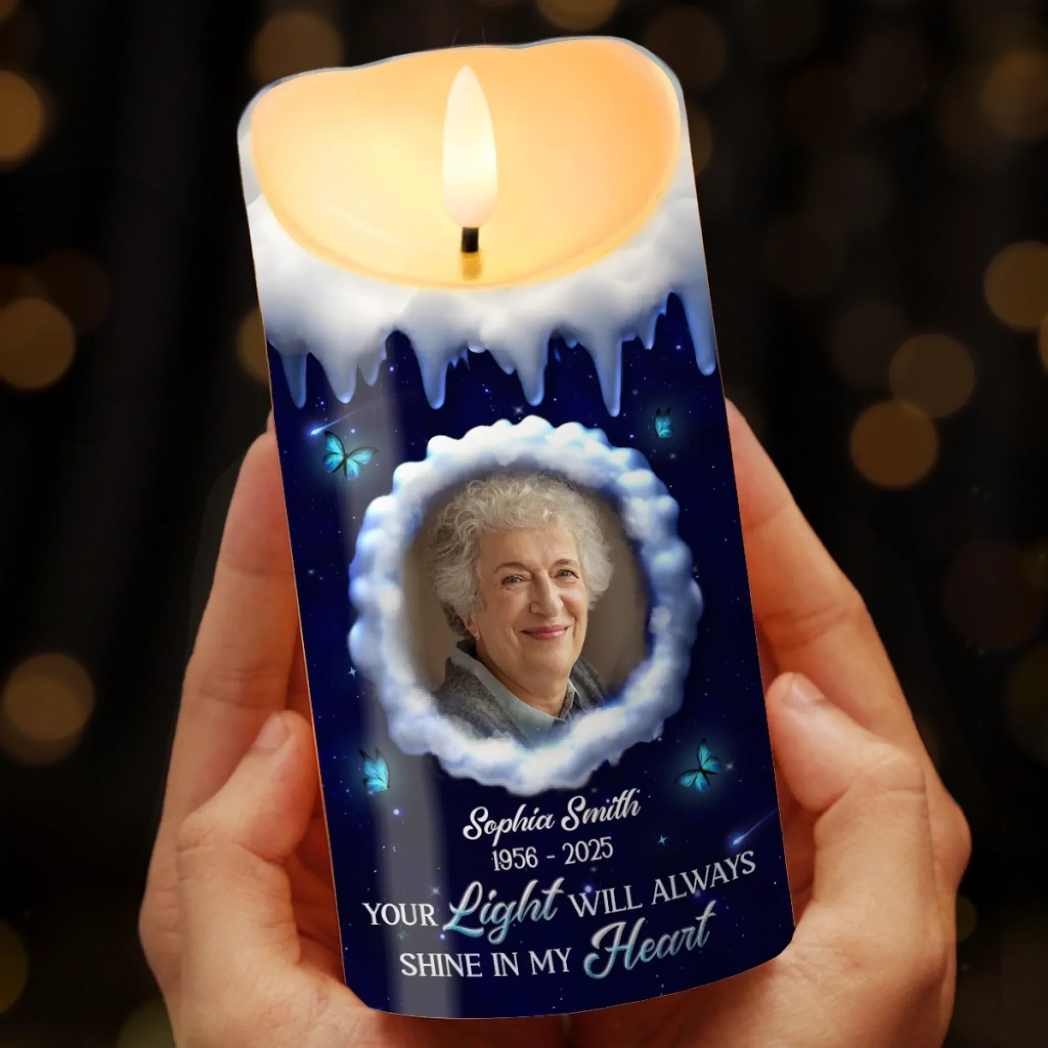 Custom Photo LED Candle - Personalized Christmas Memorial Sympathy Gifts For Loss Of Mom, Dad - Always In My Heart - Robaser