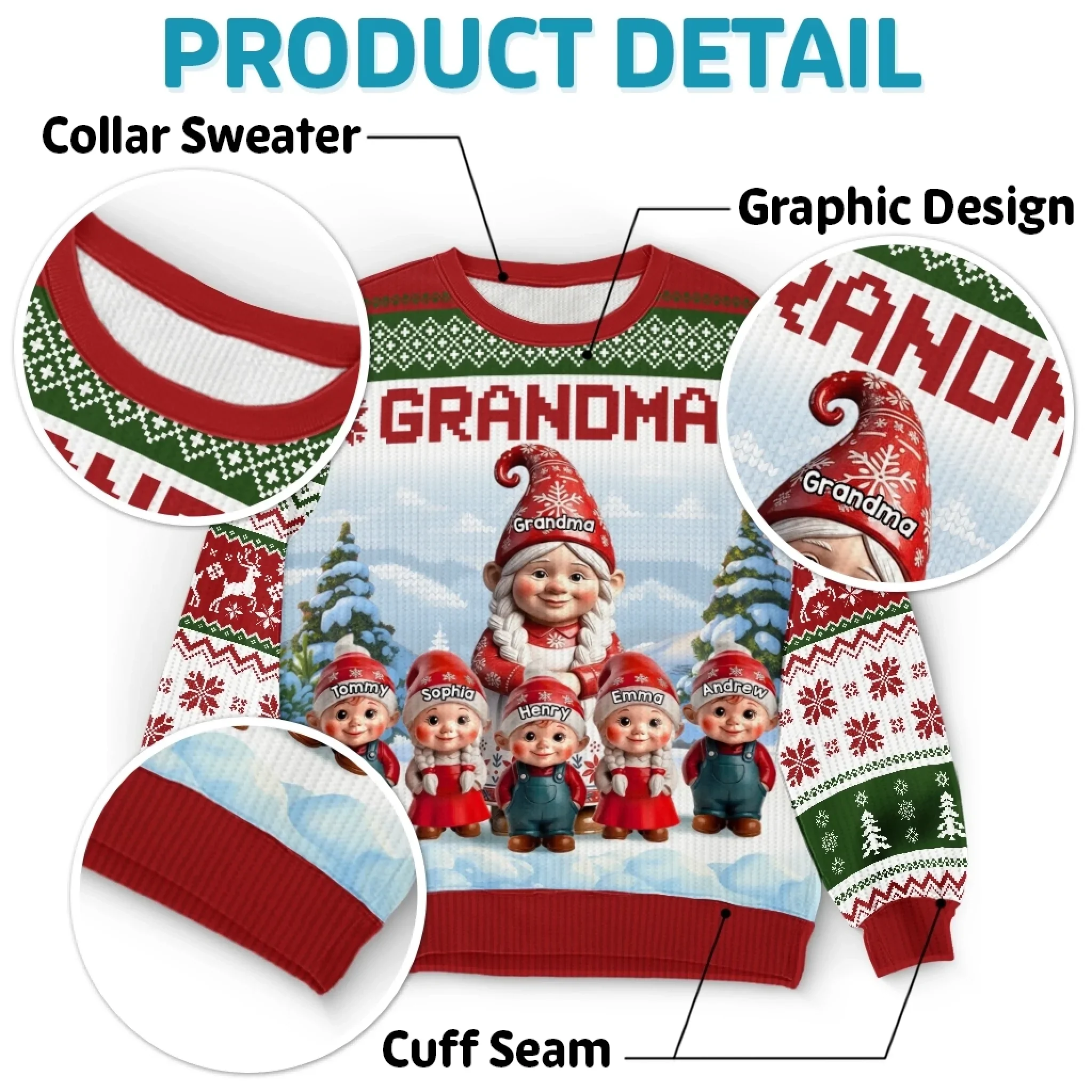 Custom Gnome Unisex Ugly Sweatshirt - Personalized Christmas Birthday Gifts For Mom, Grandma - Christmas Magic Shared Across Generations - Robaser