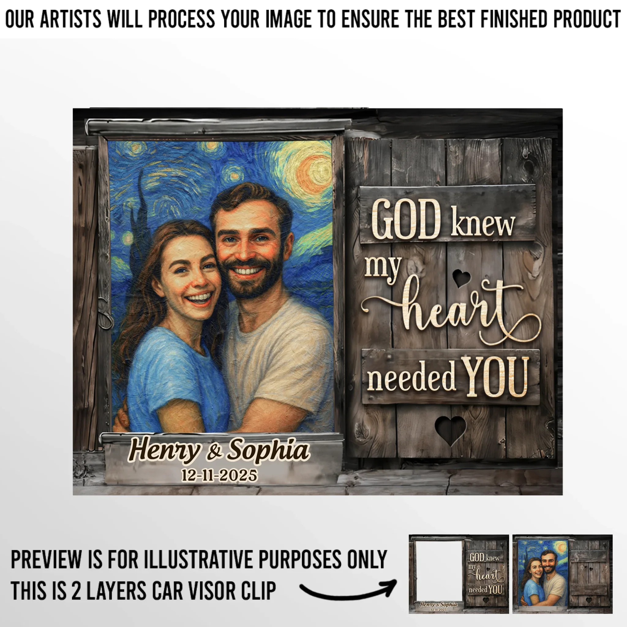 Custom Photo Car Visor Clip - Personalized Anniversary Wedding Gifts For Husband And Wife, Him And Her - Drive Slow, Love Grows - Robaser