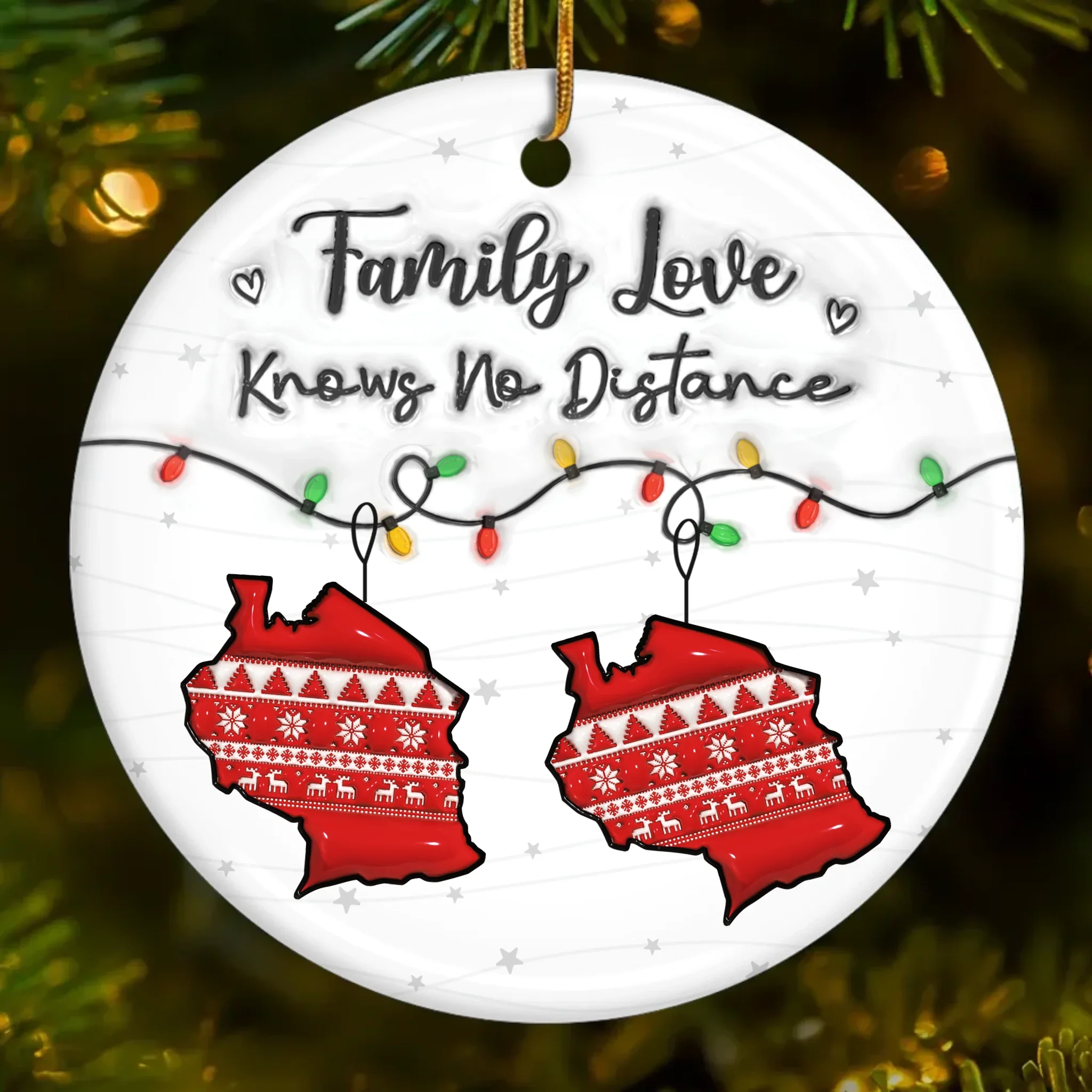 Custom Long Distance Ceramic Ornament - Personalized Christmas Birthday Gifts For Mom, Dad, Kids - Family Love Knows No Distance - Robaser